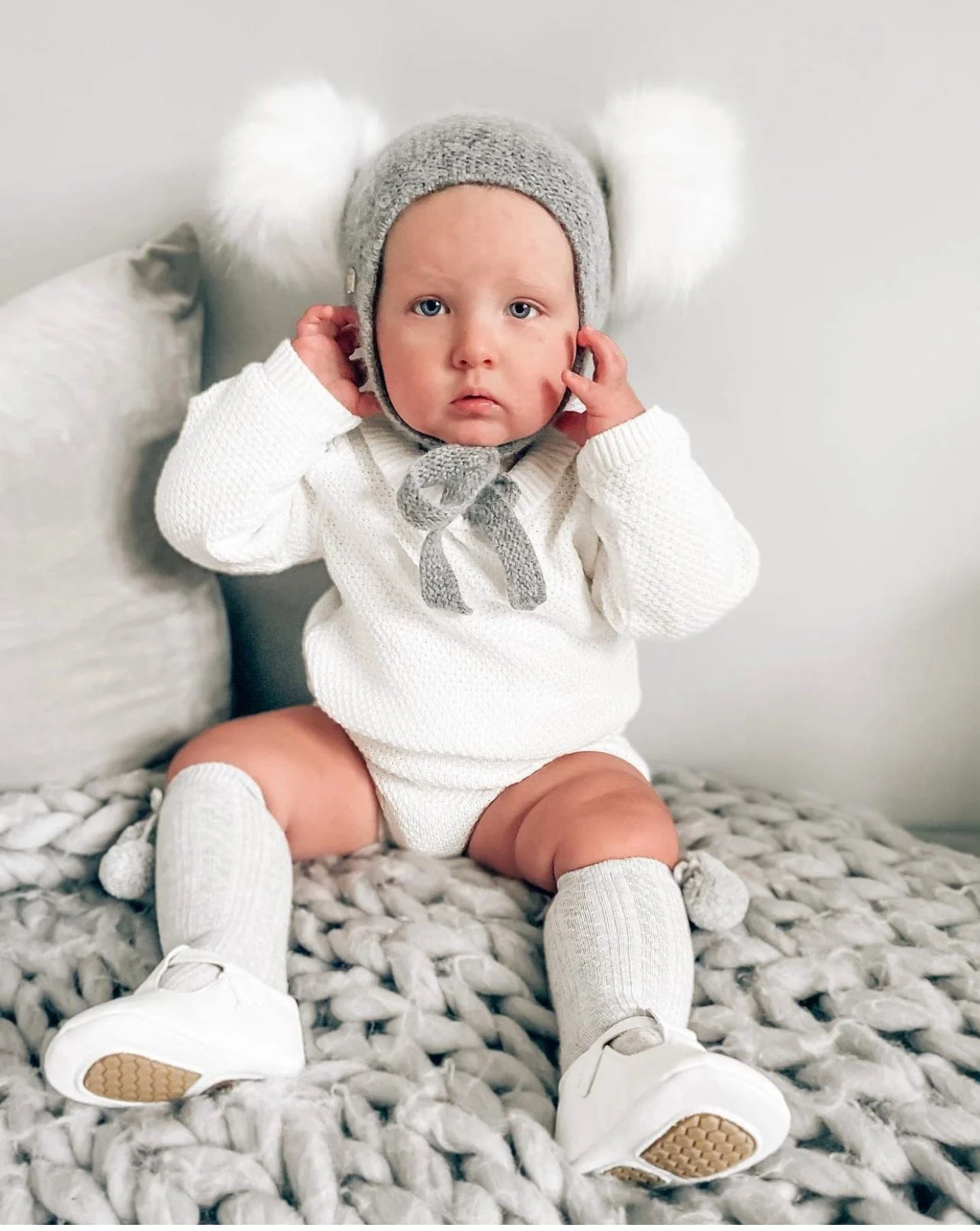 Honeycomb Grey Faux Fur Bonnet - Image 3