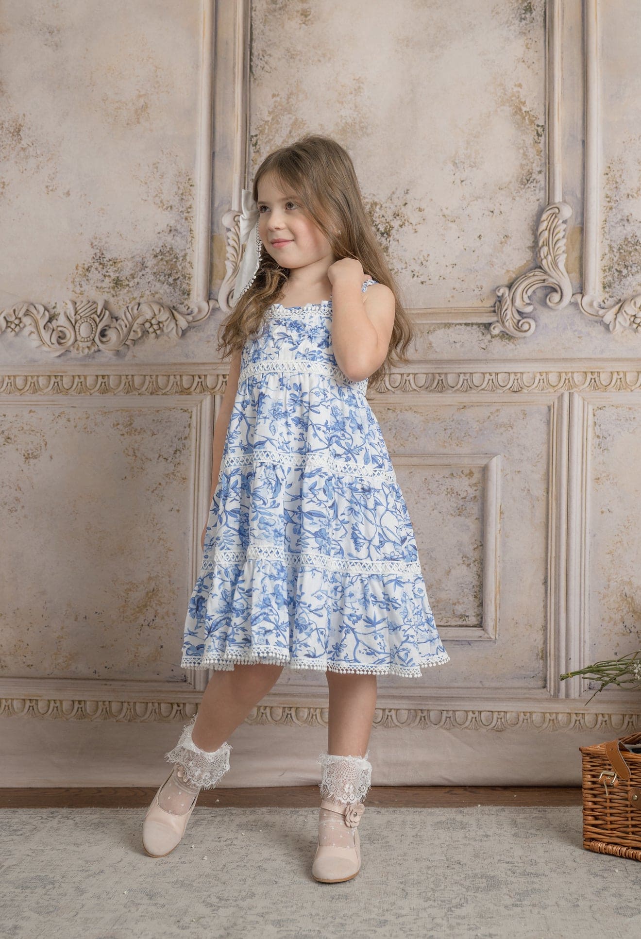 Jaylin Blue and White Linen Sleeveless Summer Dress - Image 3