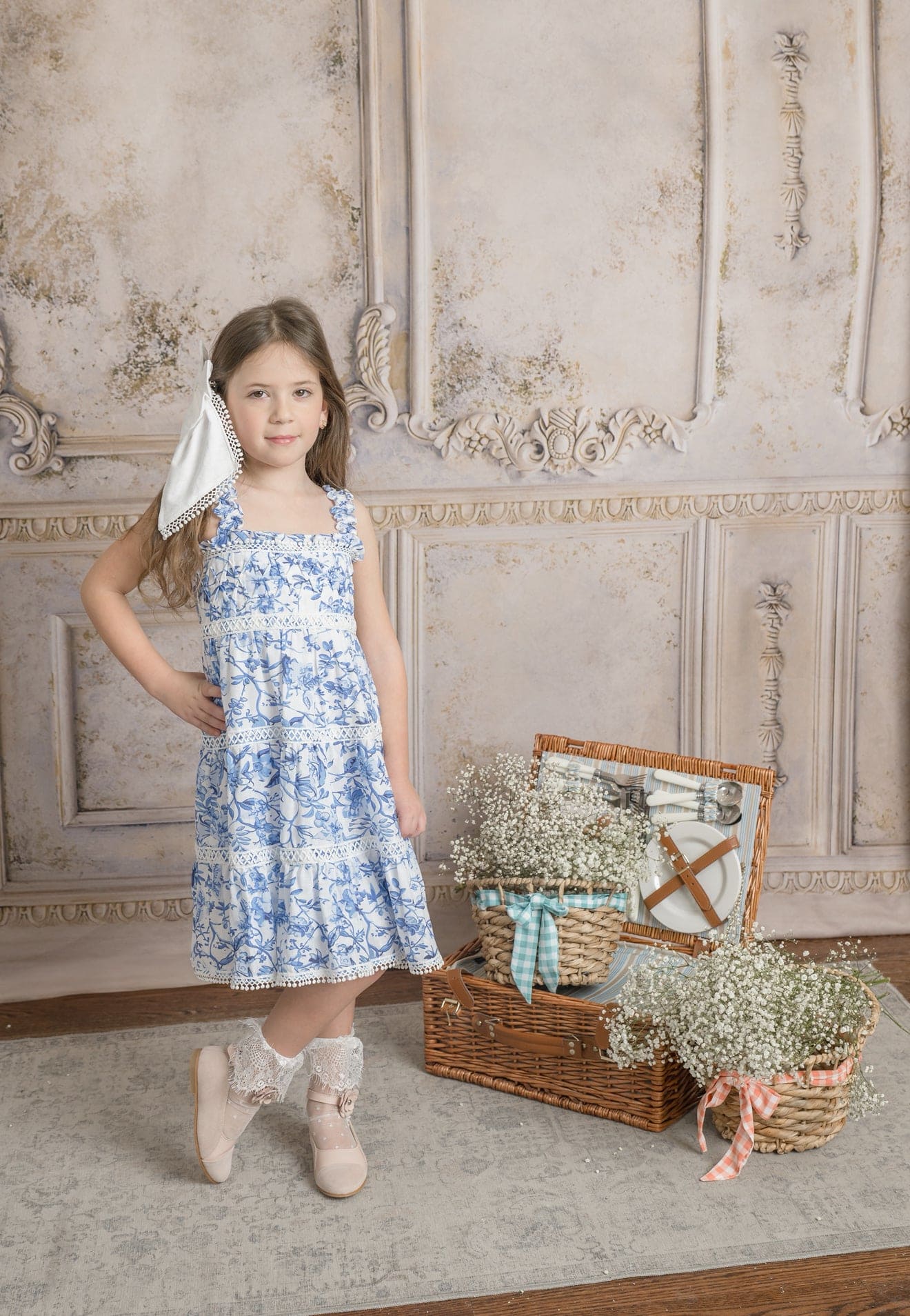 Jaylin Blue and White Linen Sleeveless Summer Dress - Image 4
