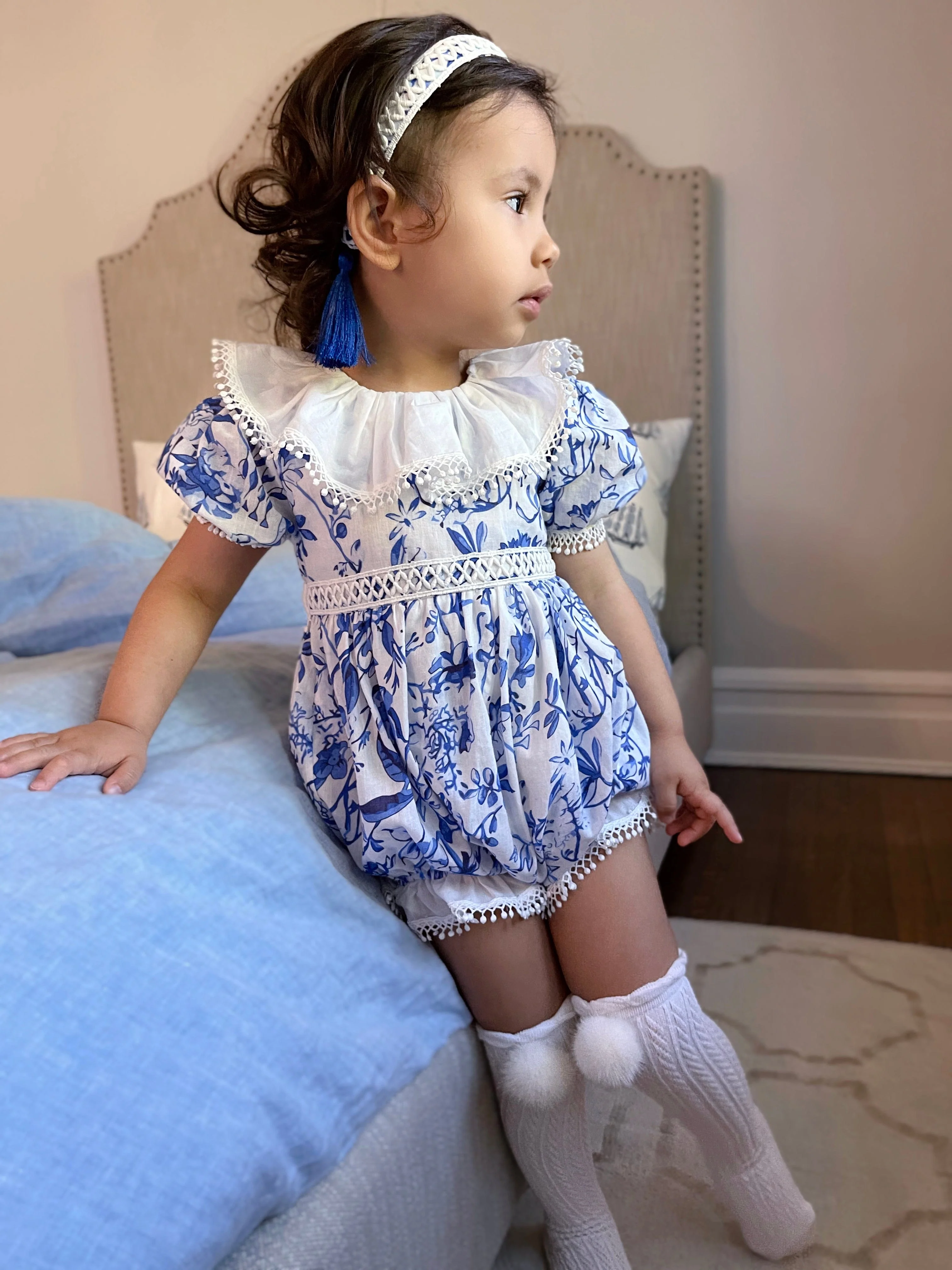 Jaylin Blue and White Linen Romper - Image 12