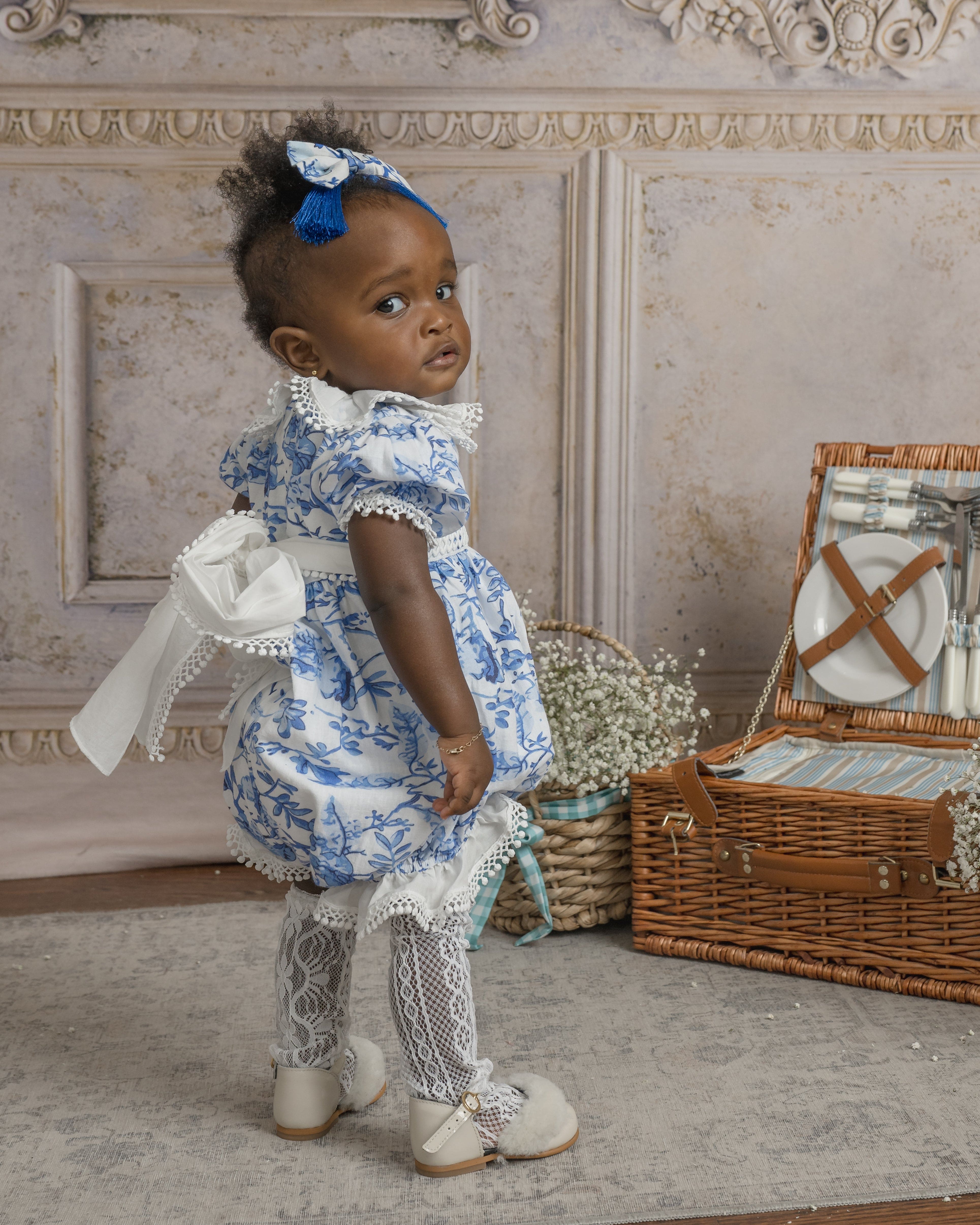 Jaylin Blue and White Linen Romper - Image 13