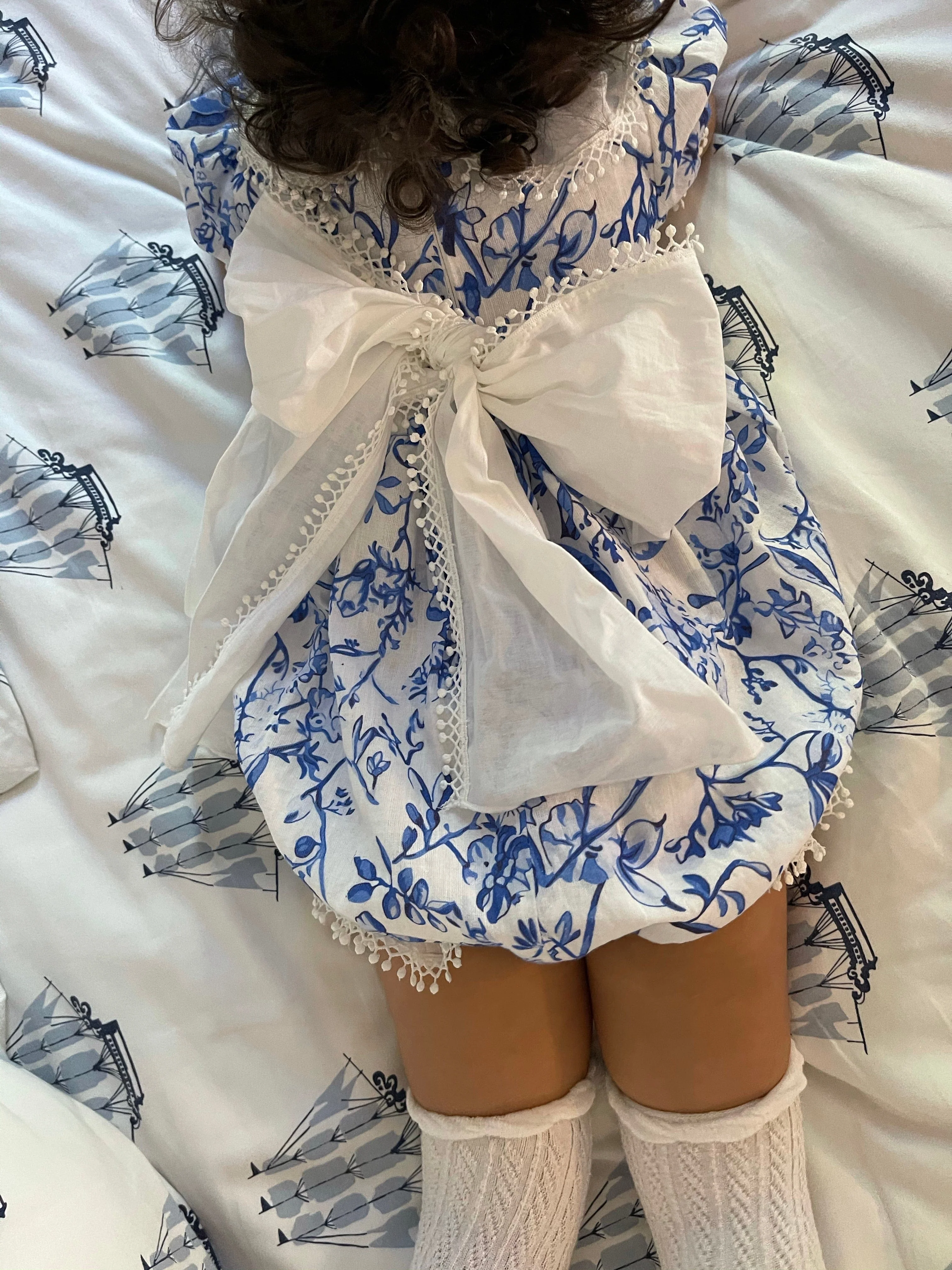 Jaylin Blue and White Linen Romper - Image 15