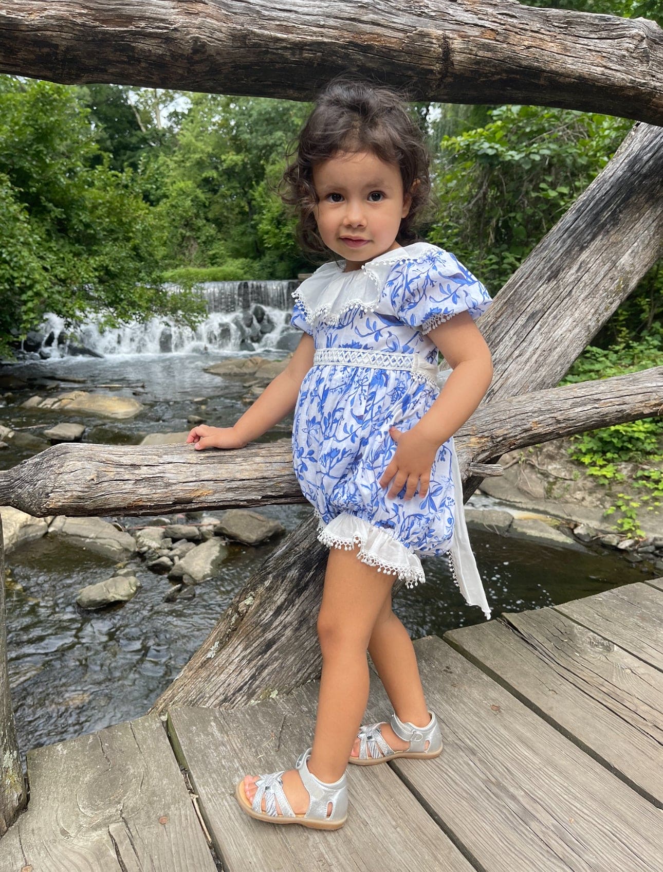 Jaylin Blue and White Linen Romper - Image 16