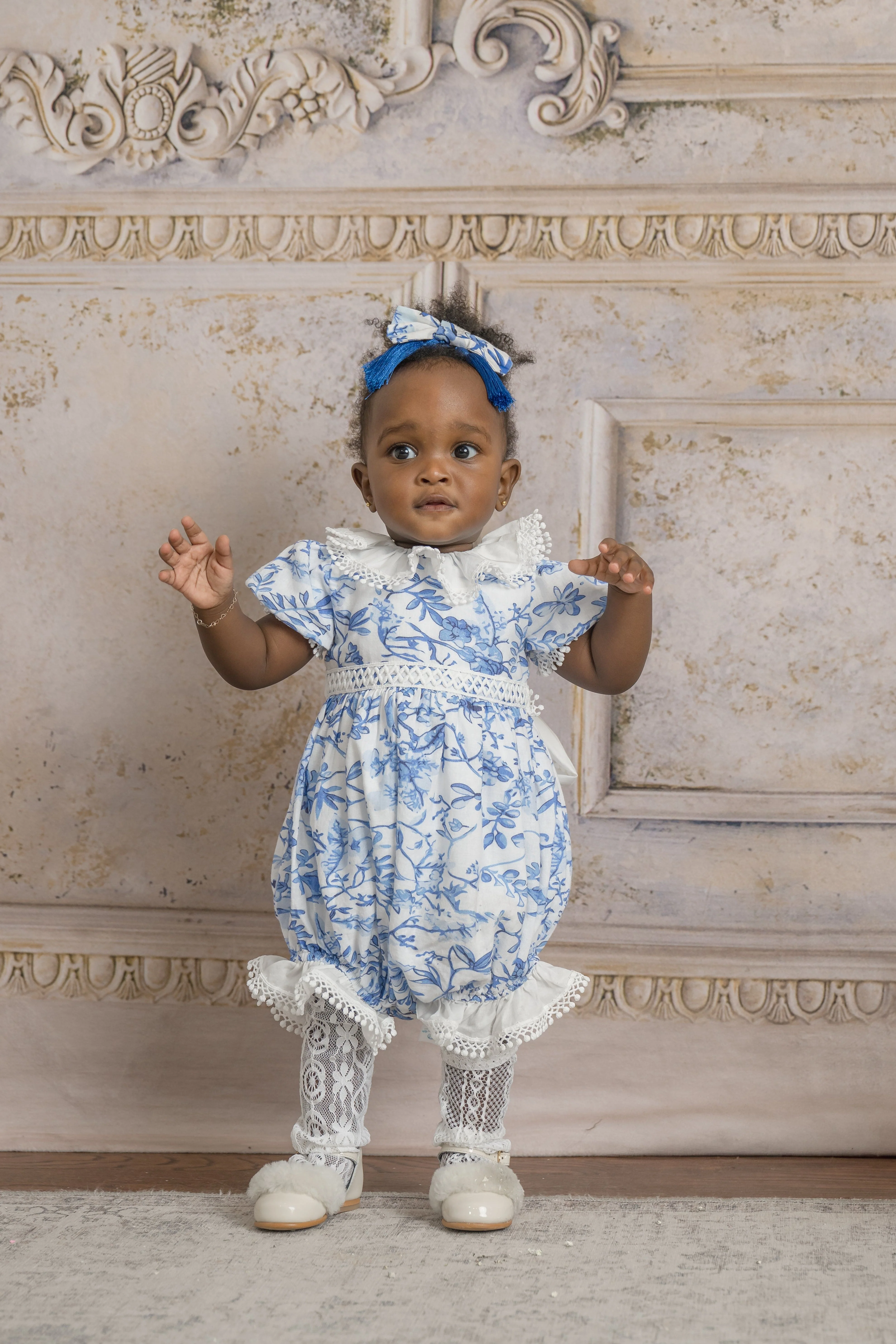 Jaylin Blue and White Linen Romper - Image 20