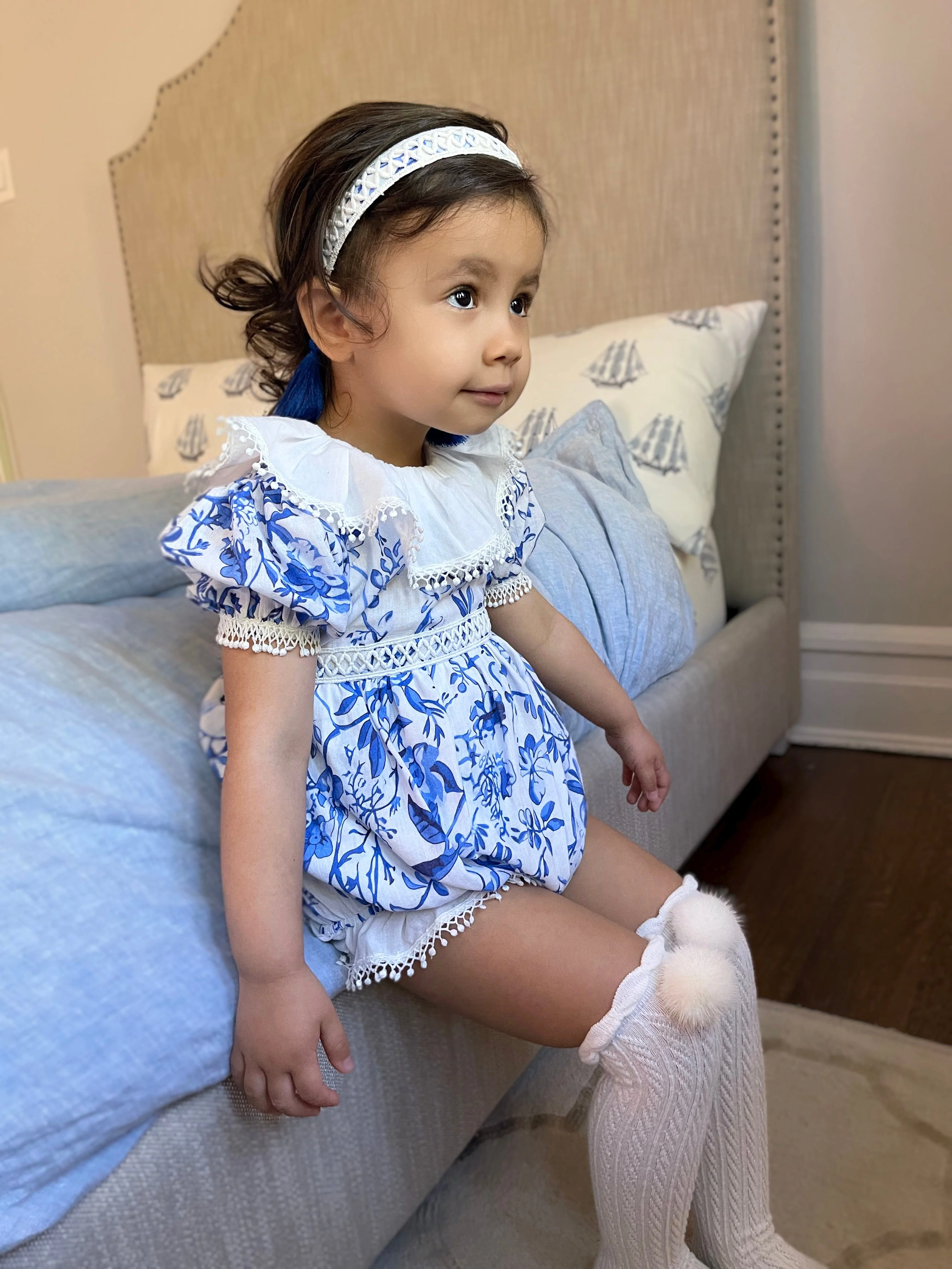 Jaylin Blue and White Linen Romper - Image 21