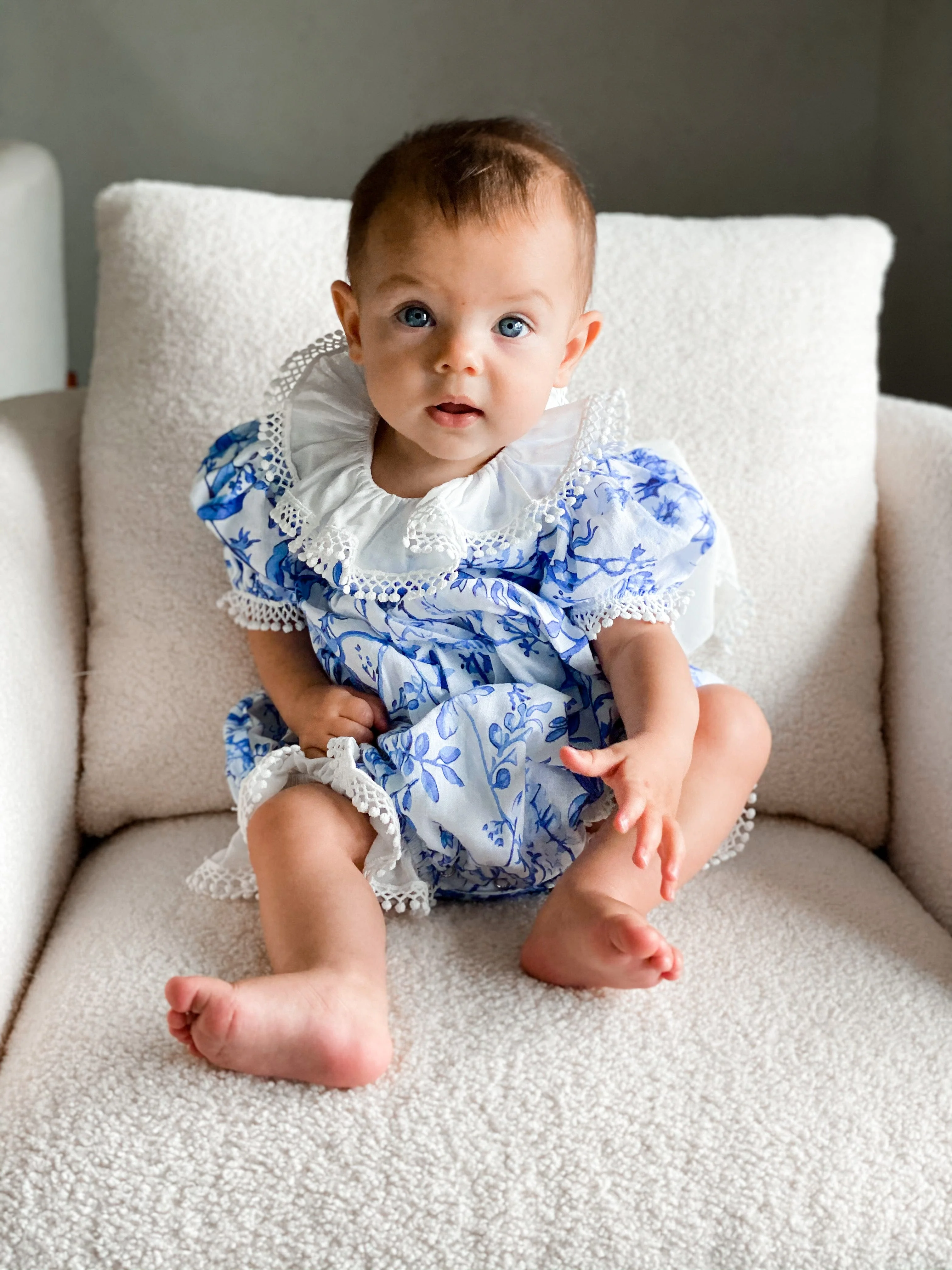 Jaylin Blue and White Linen Romper - Image 3