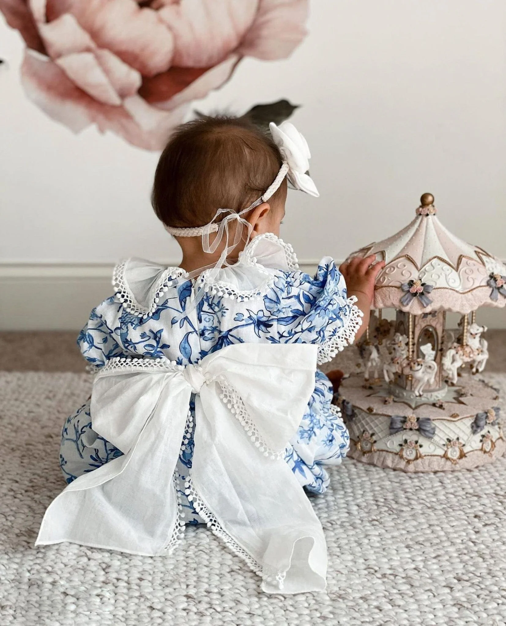Jaylin Blue and White Linen Romper - Image 4
