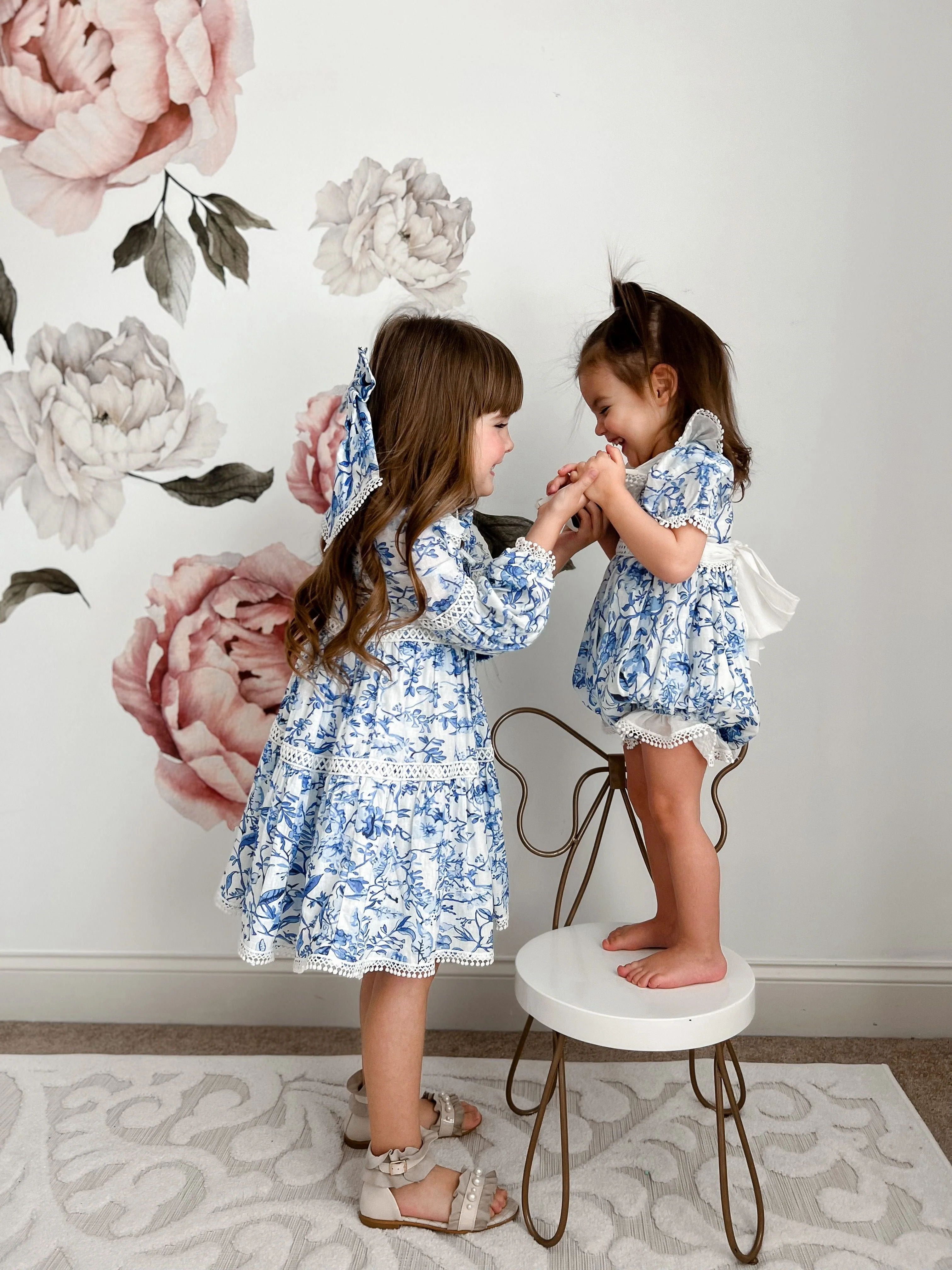 Jaylin Blue and White Linen Romper - Image 5