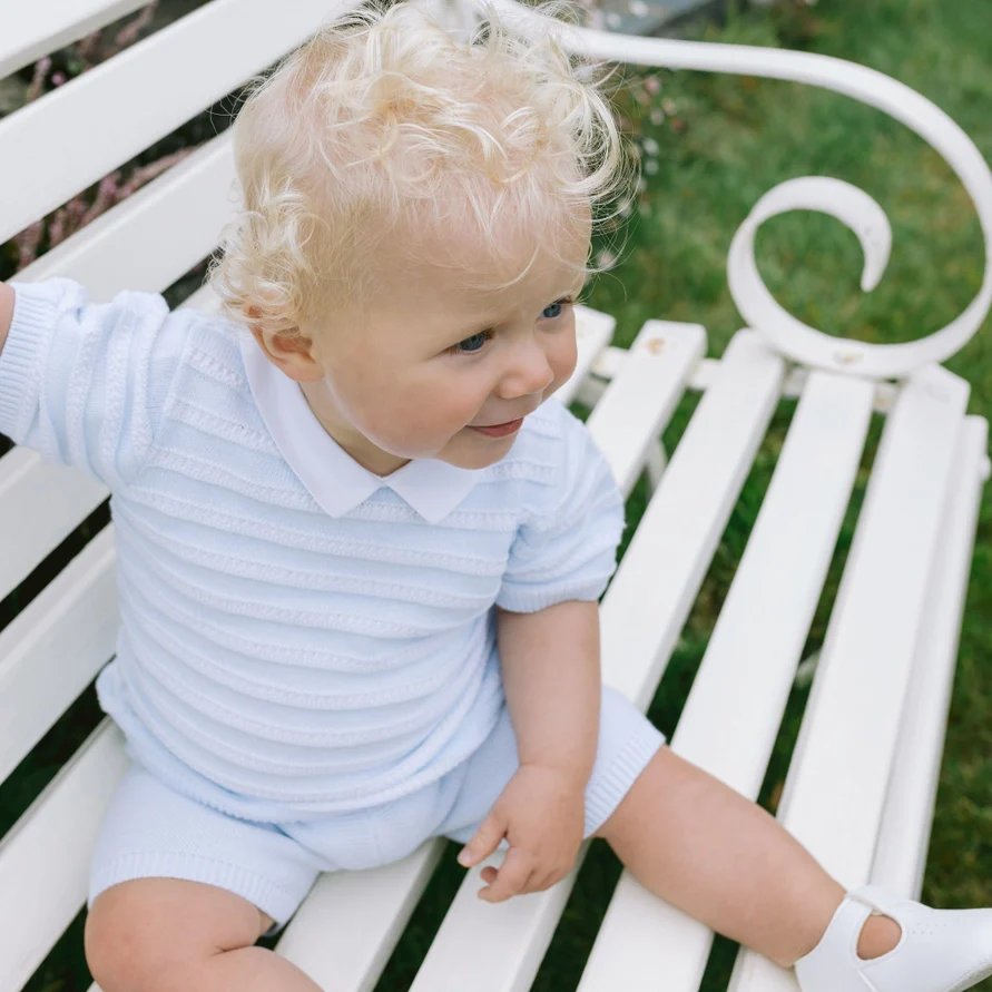 Jerry Baby Blue Boys Stripe Knit Top and Shorts Set - Image 6