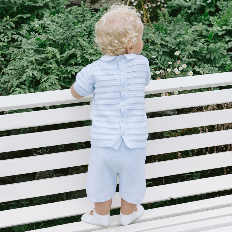 Jerry Baby Blue Boys Stripe Knit Top and Shorts Set - Image 7
