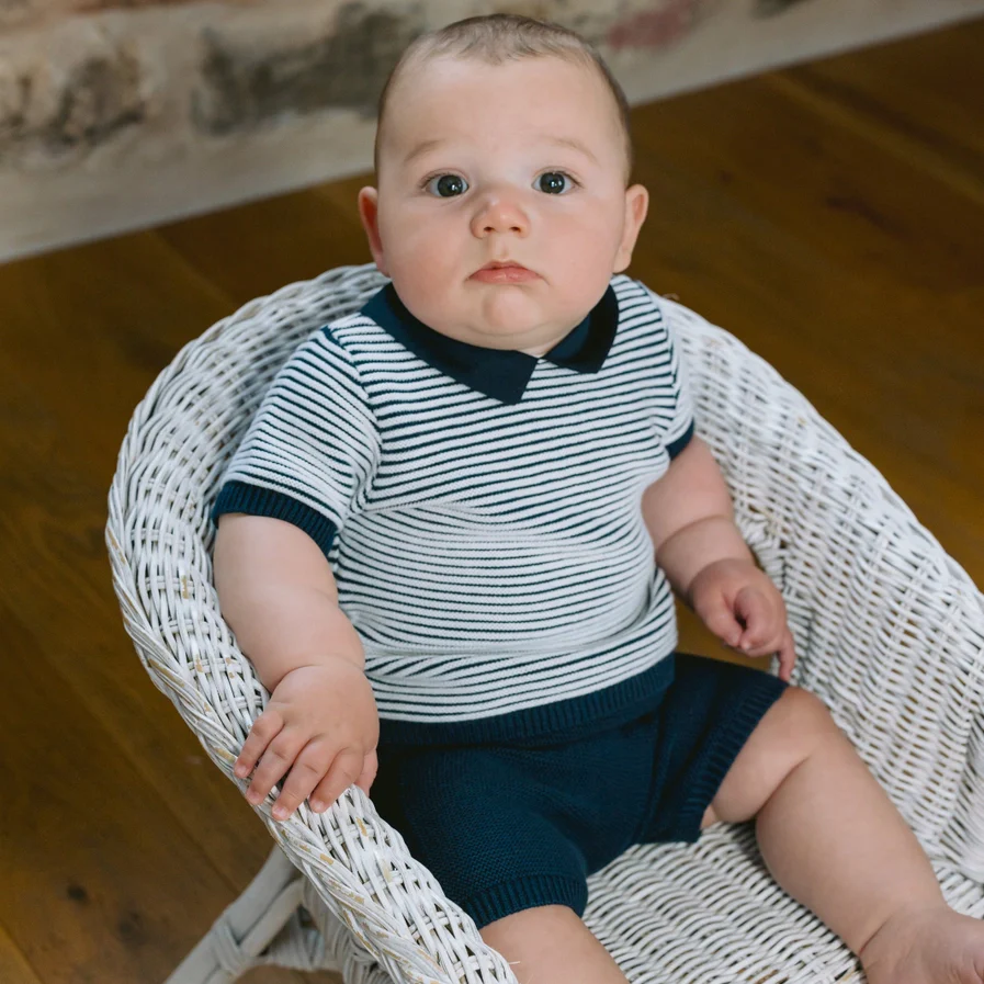 Jerry Navy Boys Stripe Knit Top and Shorts Set - Image 2