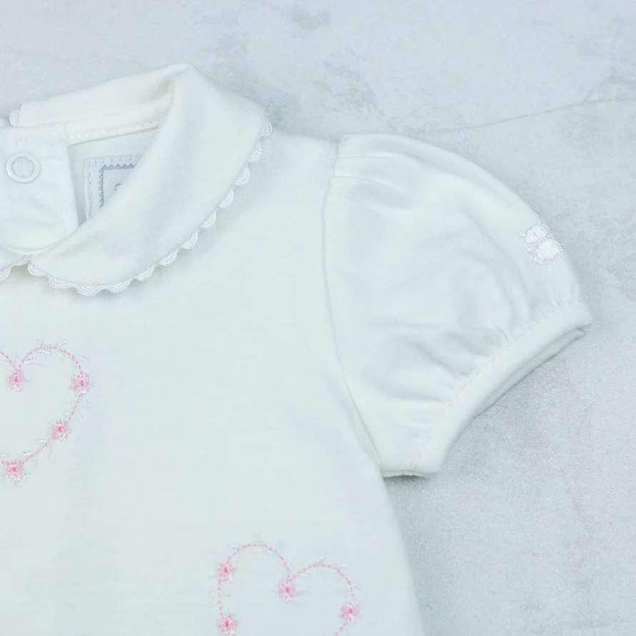 Jody White Girls Heart Embroidery Romper - Image 3