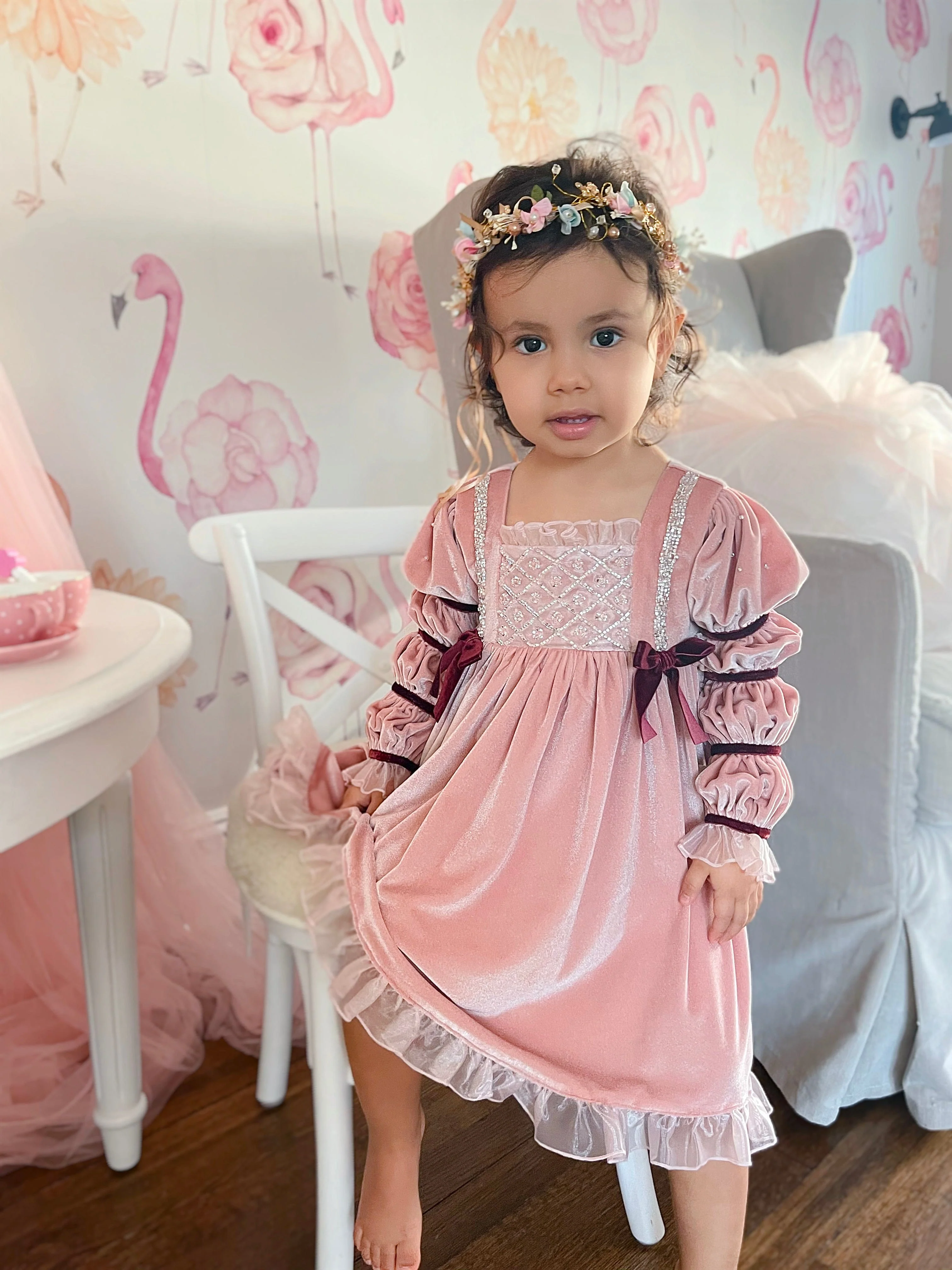 Juliette Pink Velour Dress - Image 7