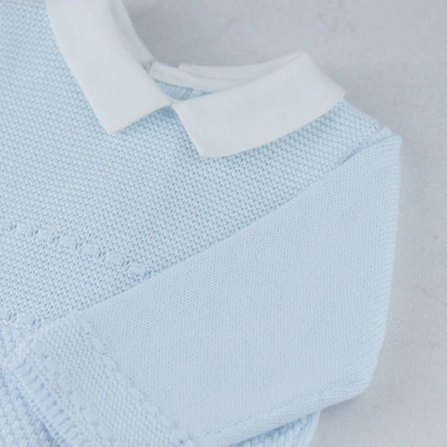 Kaleb Boys Blue Knitted All in One & Hat Set - Image 5