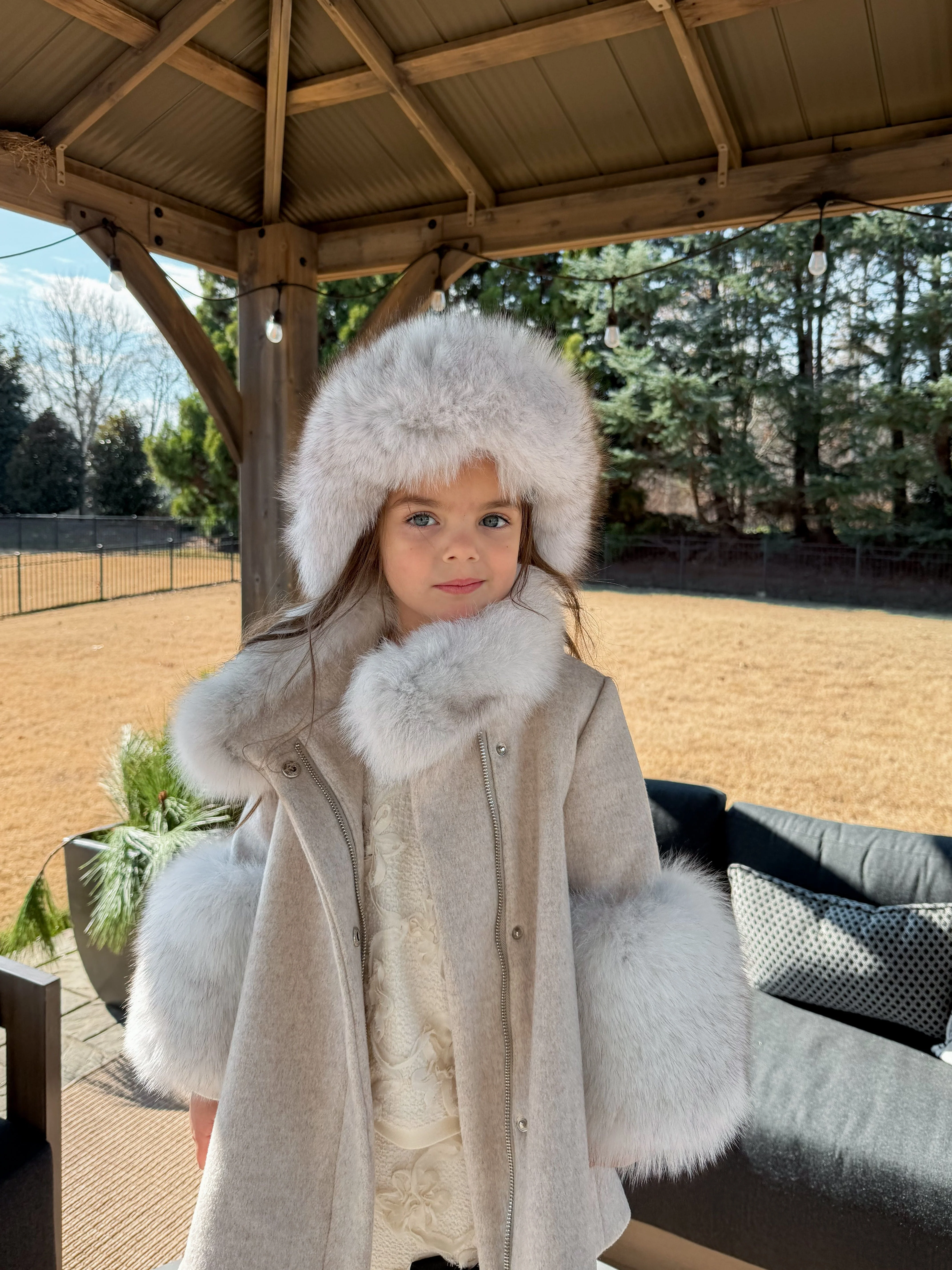Karenina Grey Fur Wool Coat - Image 22