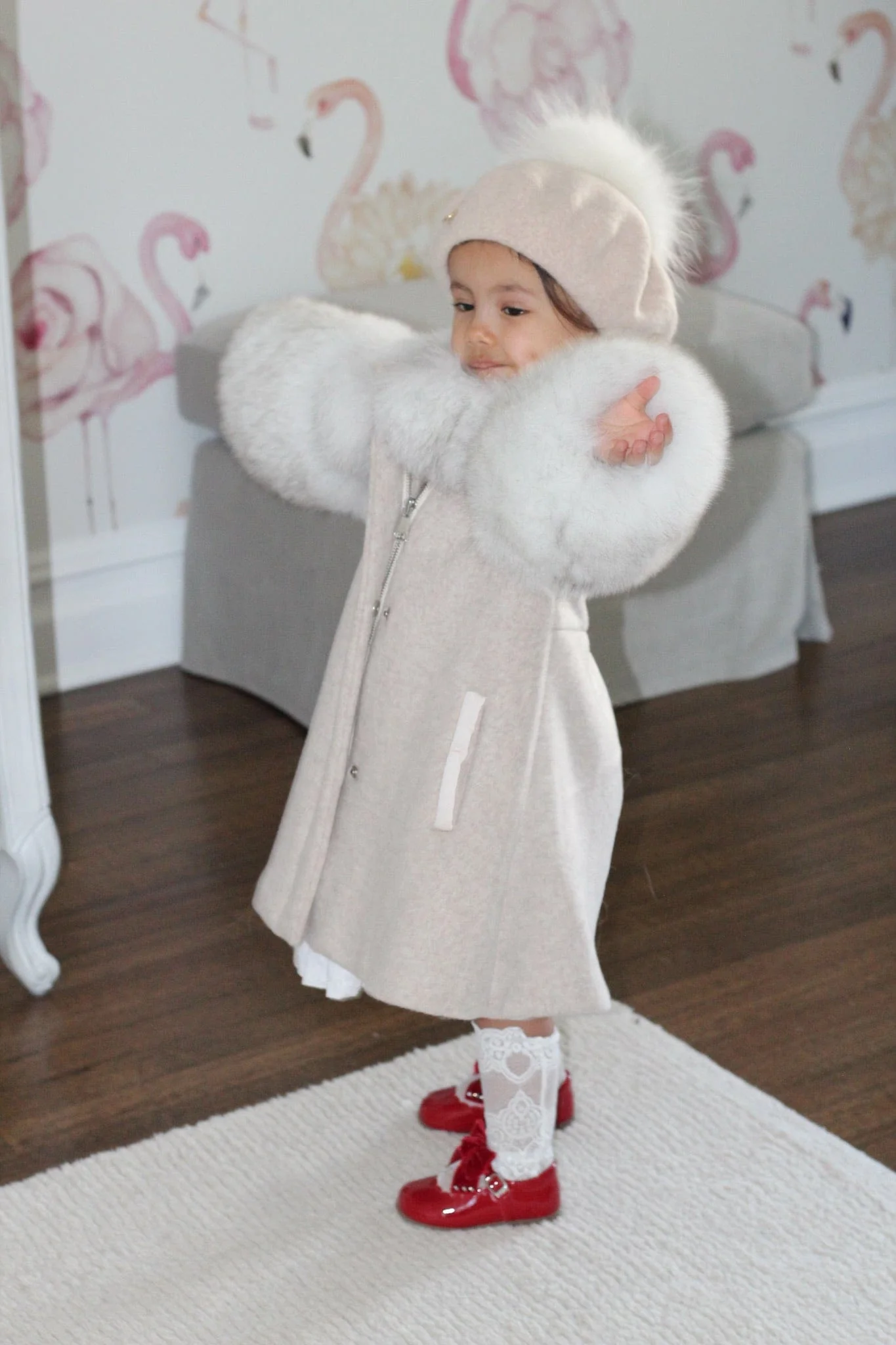 Karenina Grey Fur Wool Coat - Image 14