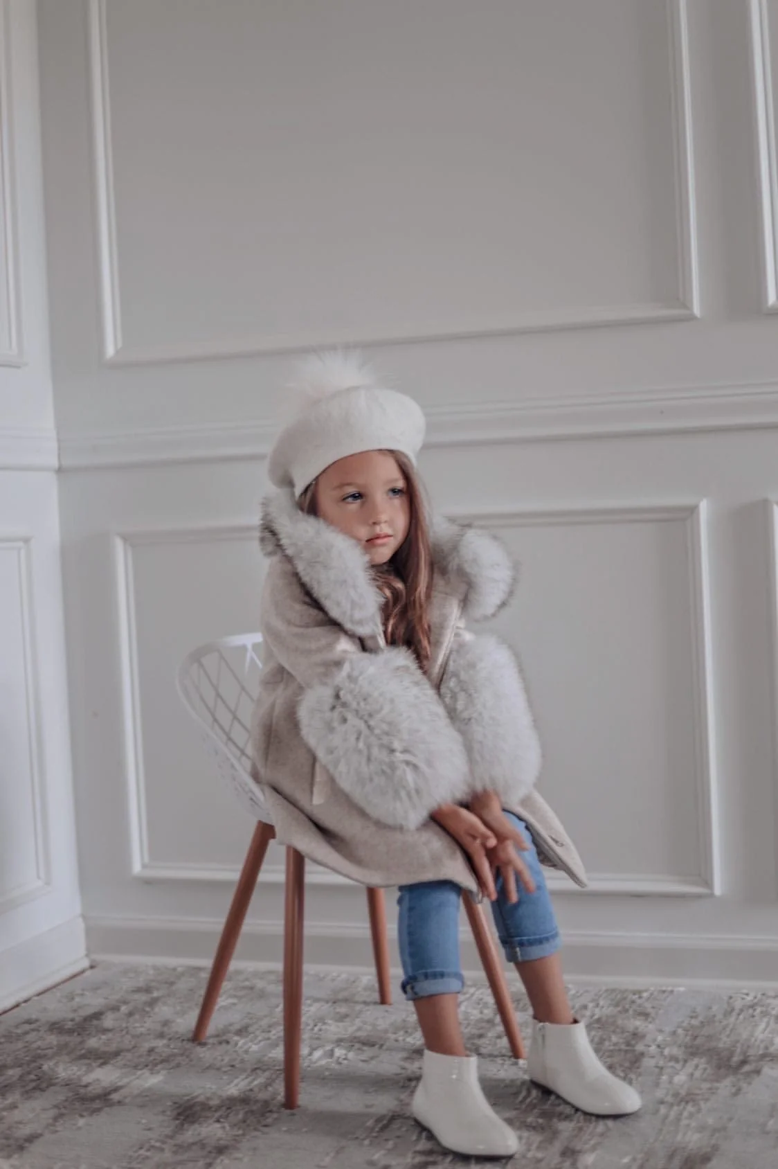 Karenina Grey Fur Wool Coat - Image 17
