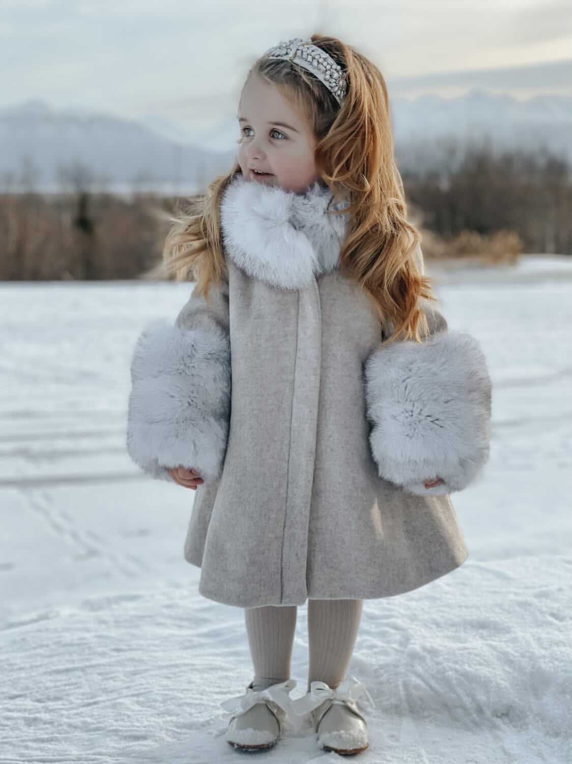 Karenina Grey Fur Wool Coat - Image 3