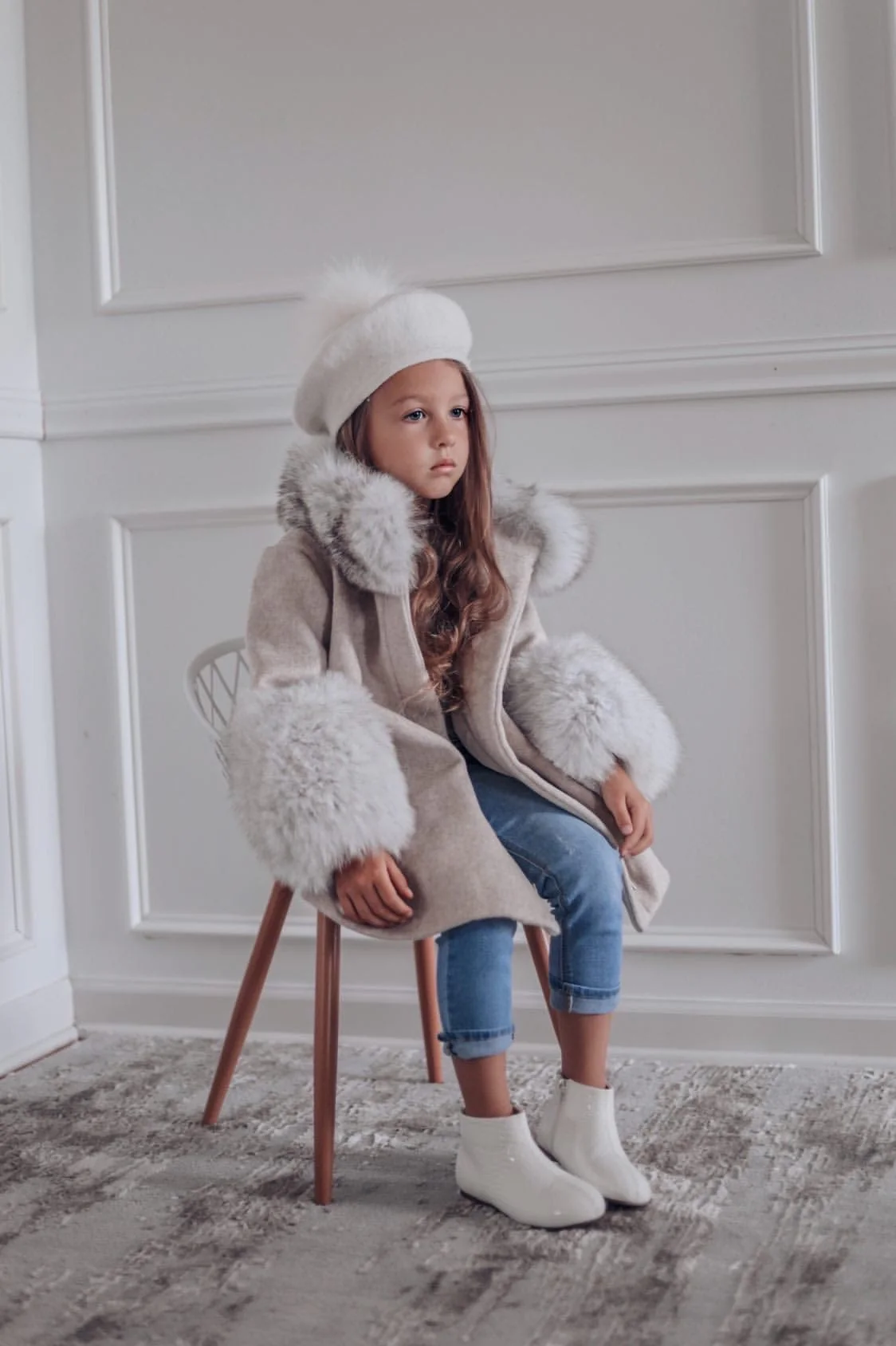 Karenina Grey Fur Wool Coat - Image 4