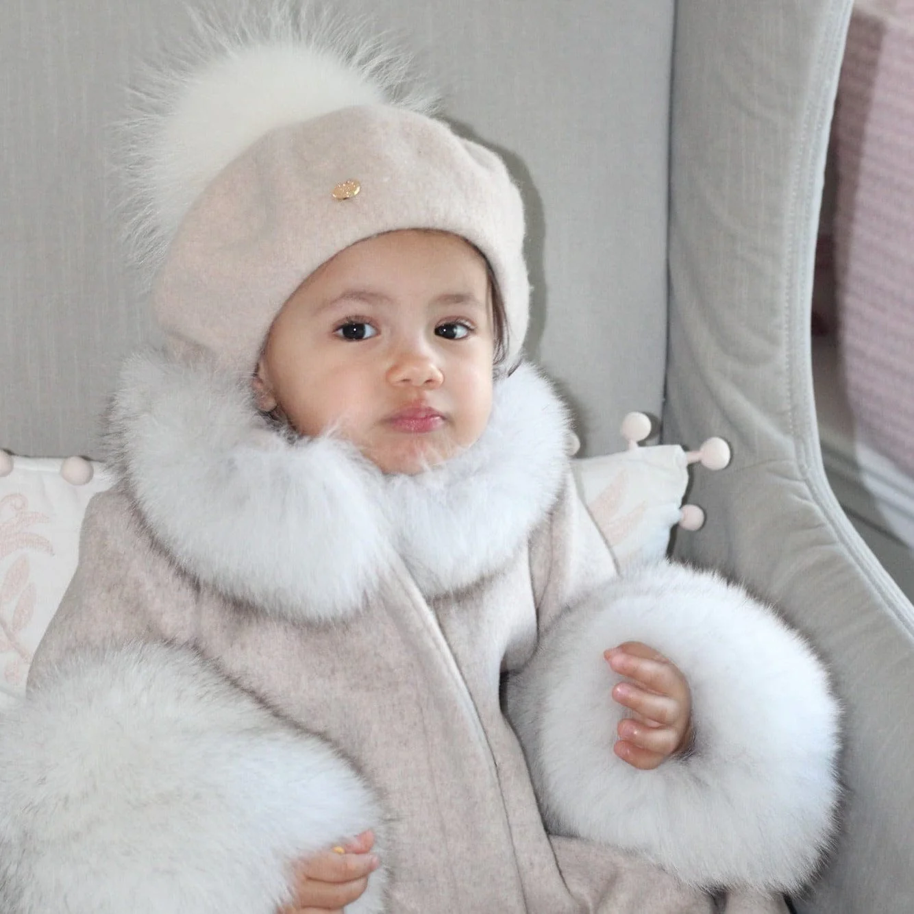 Karenina Grey Fur Wool Coat - Image 6