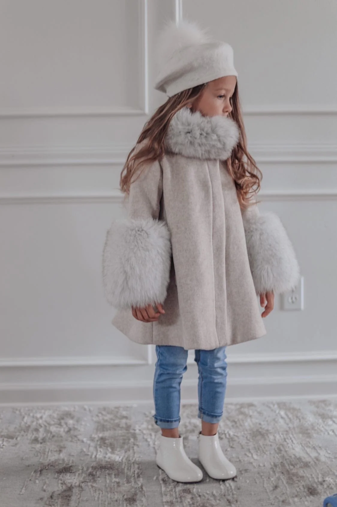 Karenina Grey Fur Wool Coat - Image 7