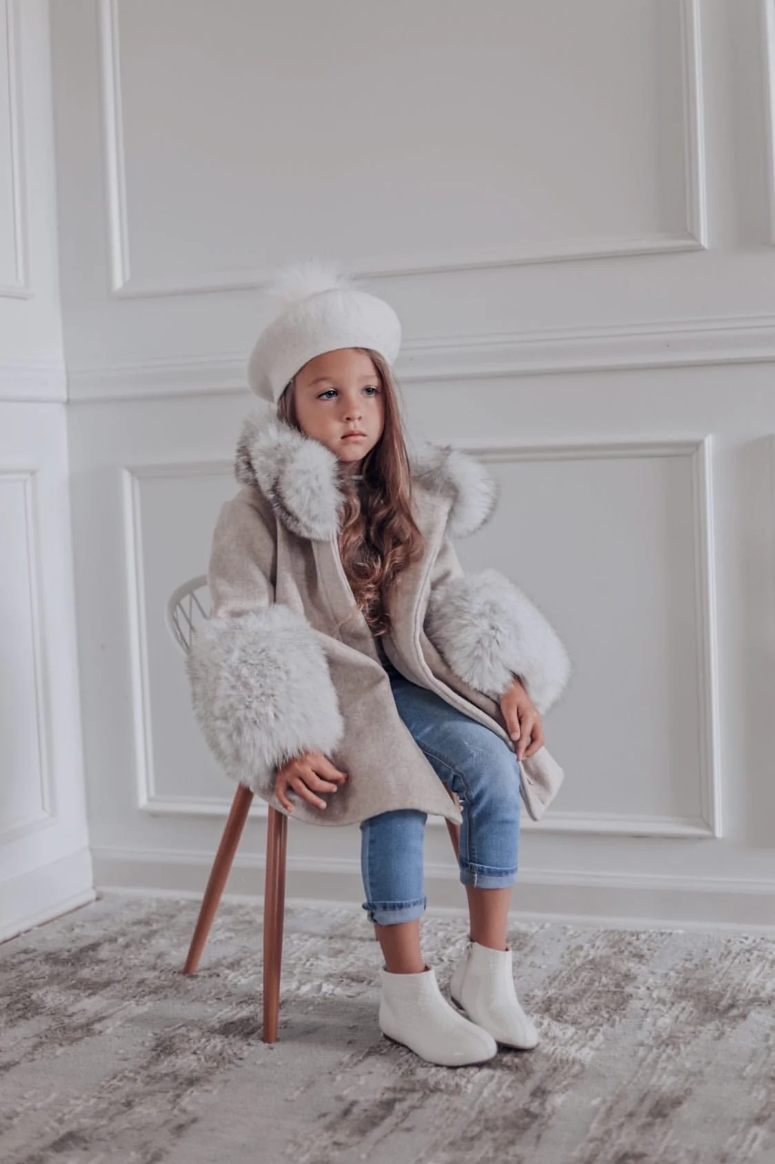 Karenina Grey Fur Wool Coat - Image 8