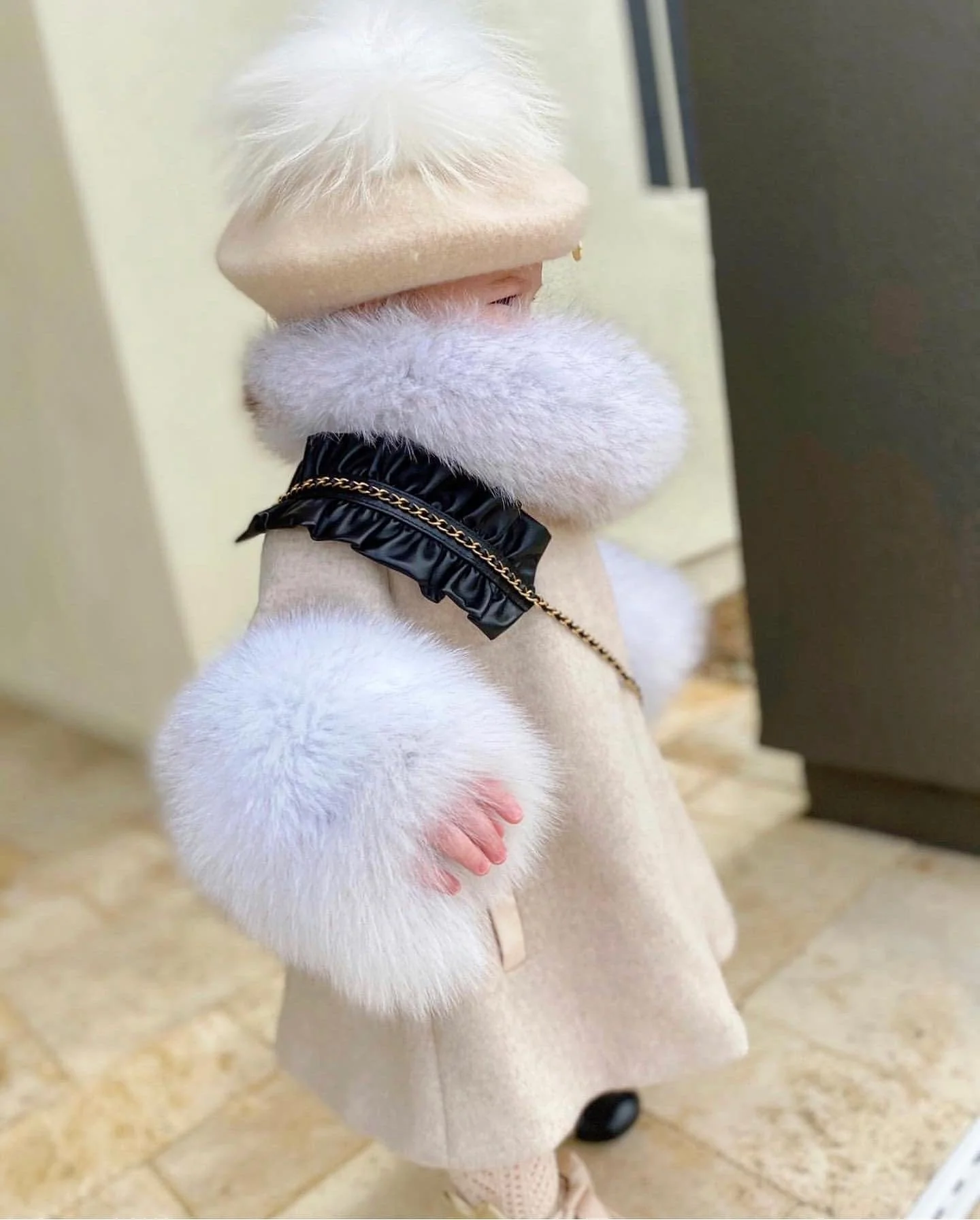 Karenina Grey Fur Wool Coat - Image 9