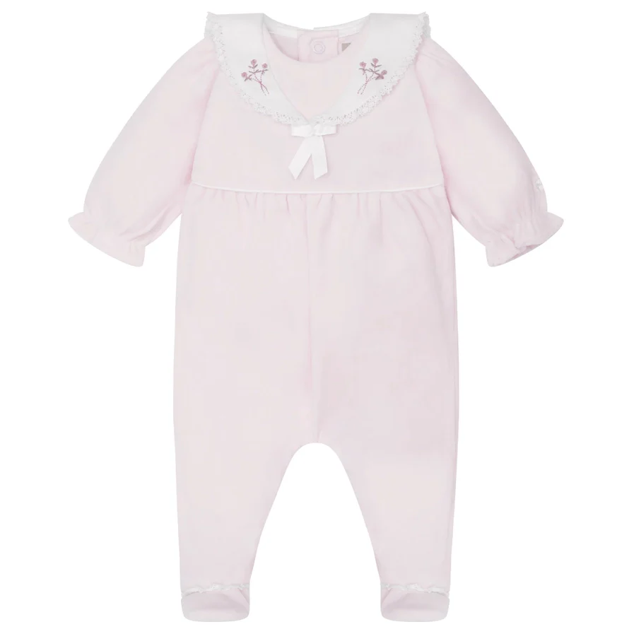 Katie Baby Girls Pink Velour Babygrow