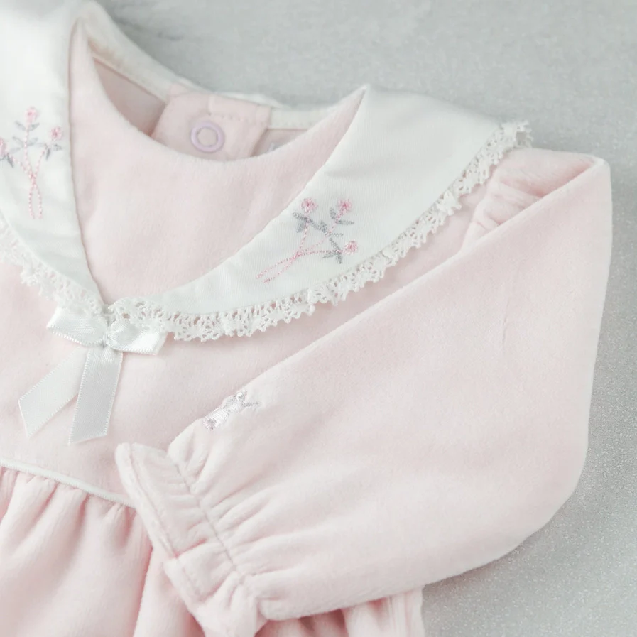 Katie Baby Girls Pink Velour Babygrow - Image 3