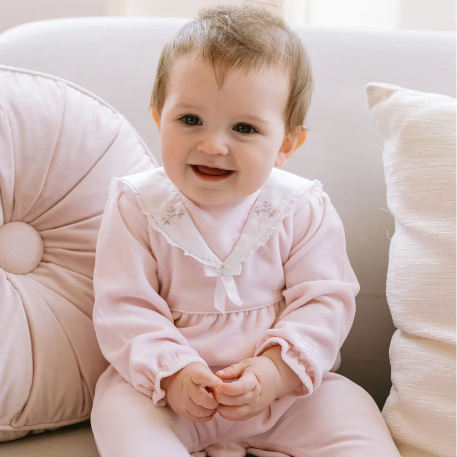 Katie Baby Girls Pink Velour Babygrow - Image 5