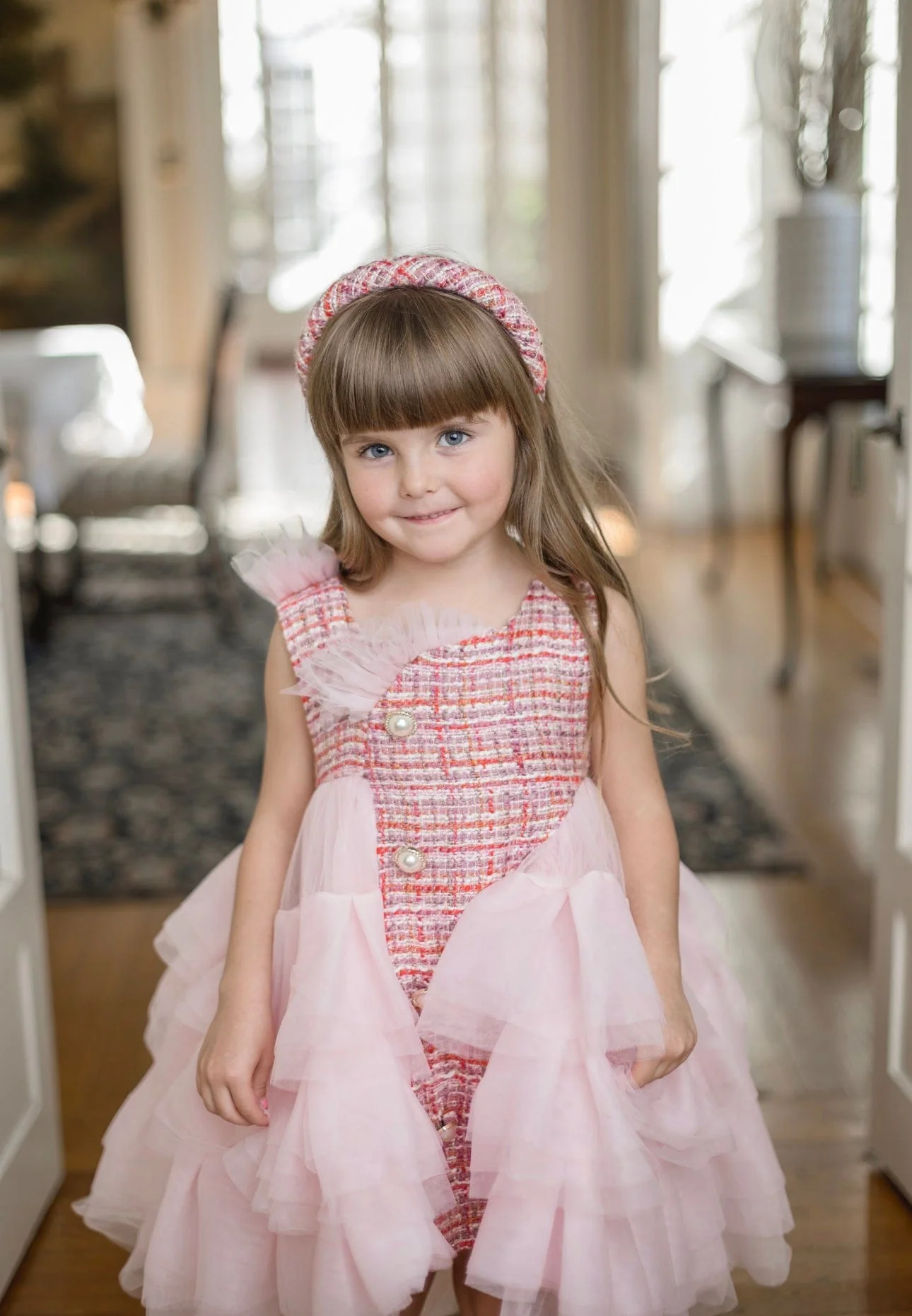 Kellie Pink Tweed Headband - Image 2