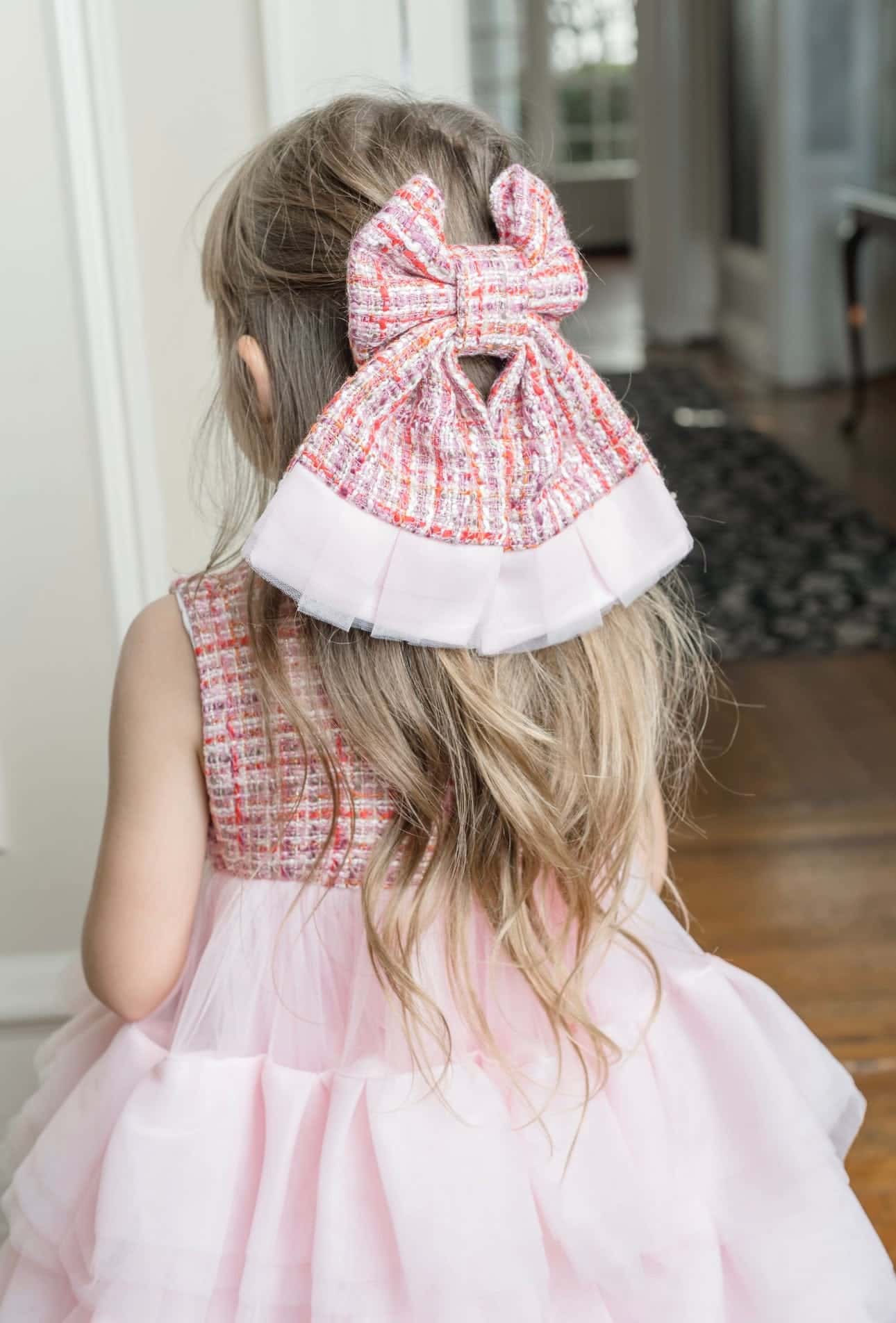 Kellie Pink Tweed Hair Bow - Image 4