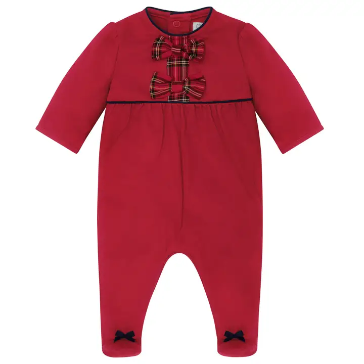 Kiki Girls Red Tartan Bow Christmas Babygrow