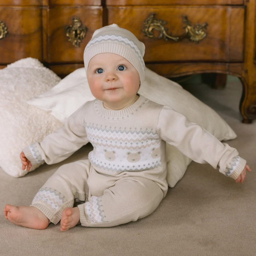 Kristian Boys Stone Teddy Knit All in One & Hat Set - Image 3