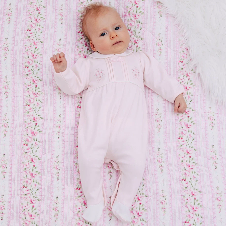 Laurel Girls Pink Pretty Cotton Babygrow - Image 3