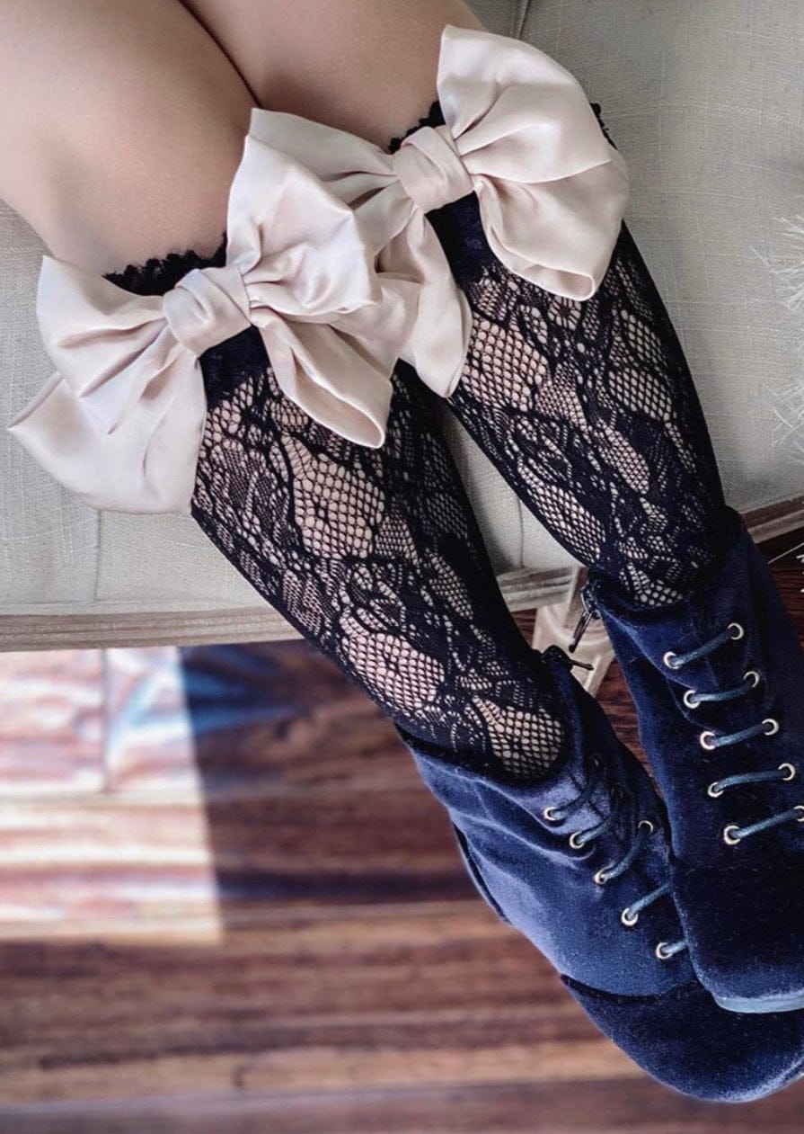 Lola Black Lace Socks with Satin Bows - Image 12