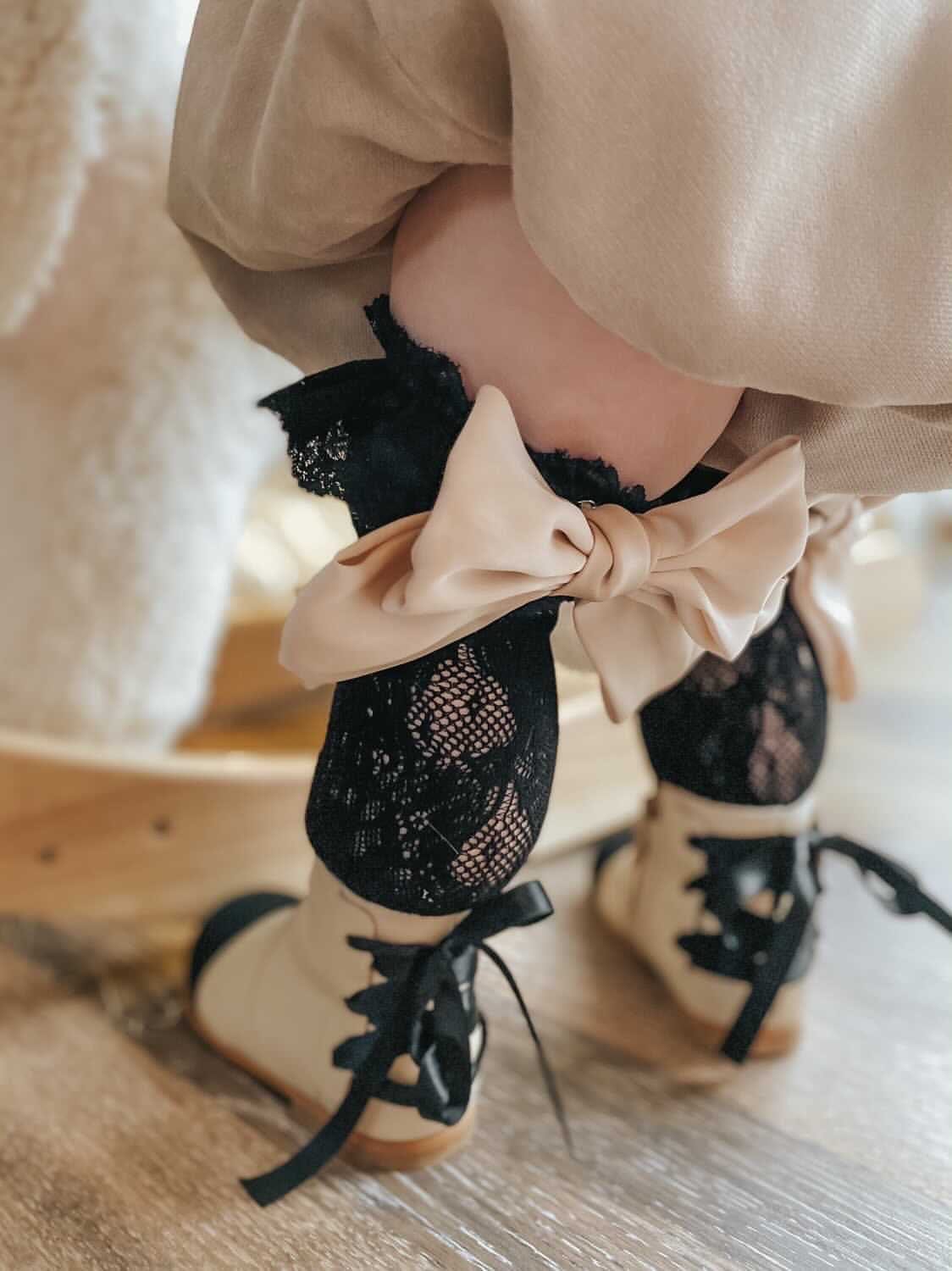 Lola Black Lace Socks with Satin Bows - Image 13