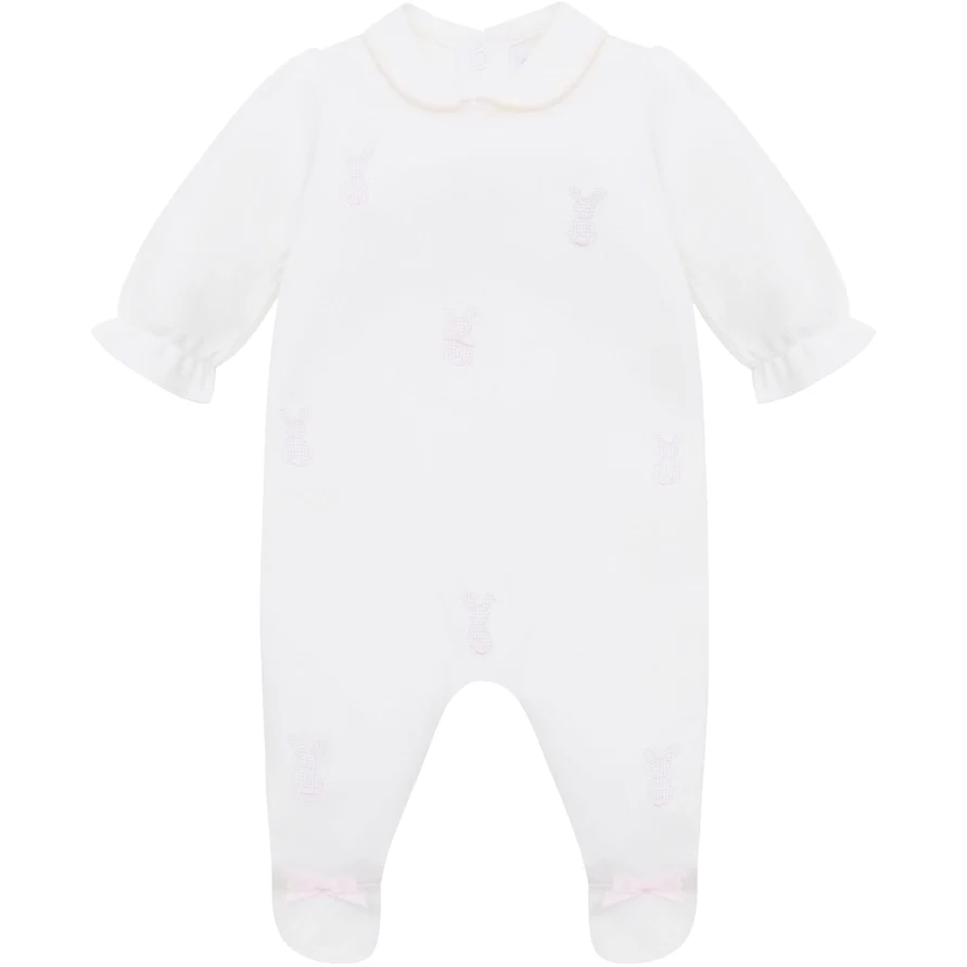 Lucy Girls White Bunny Embroidery Babygrow & Hat Set - Image 3