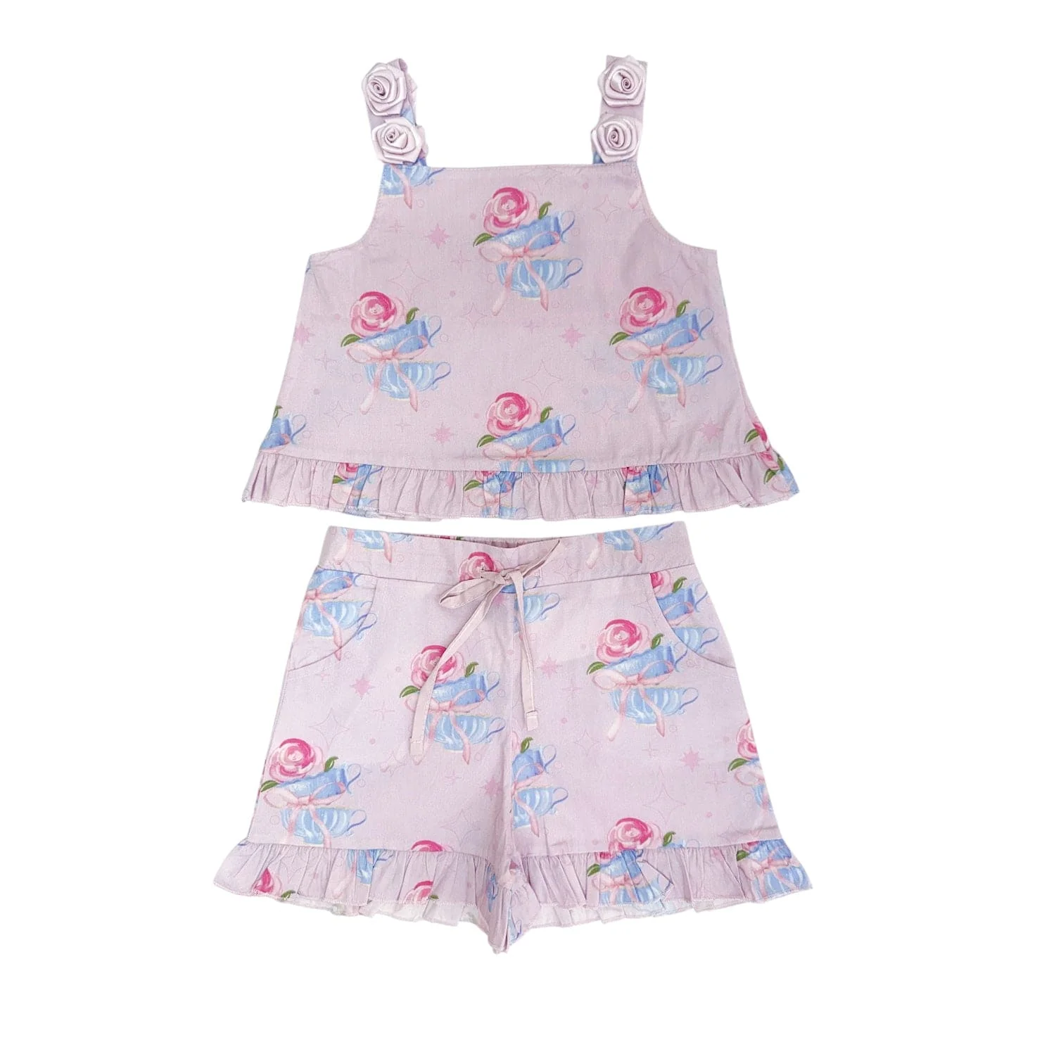 Maya Teacup Pink Girls' Top and Shorts Set