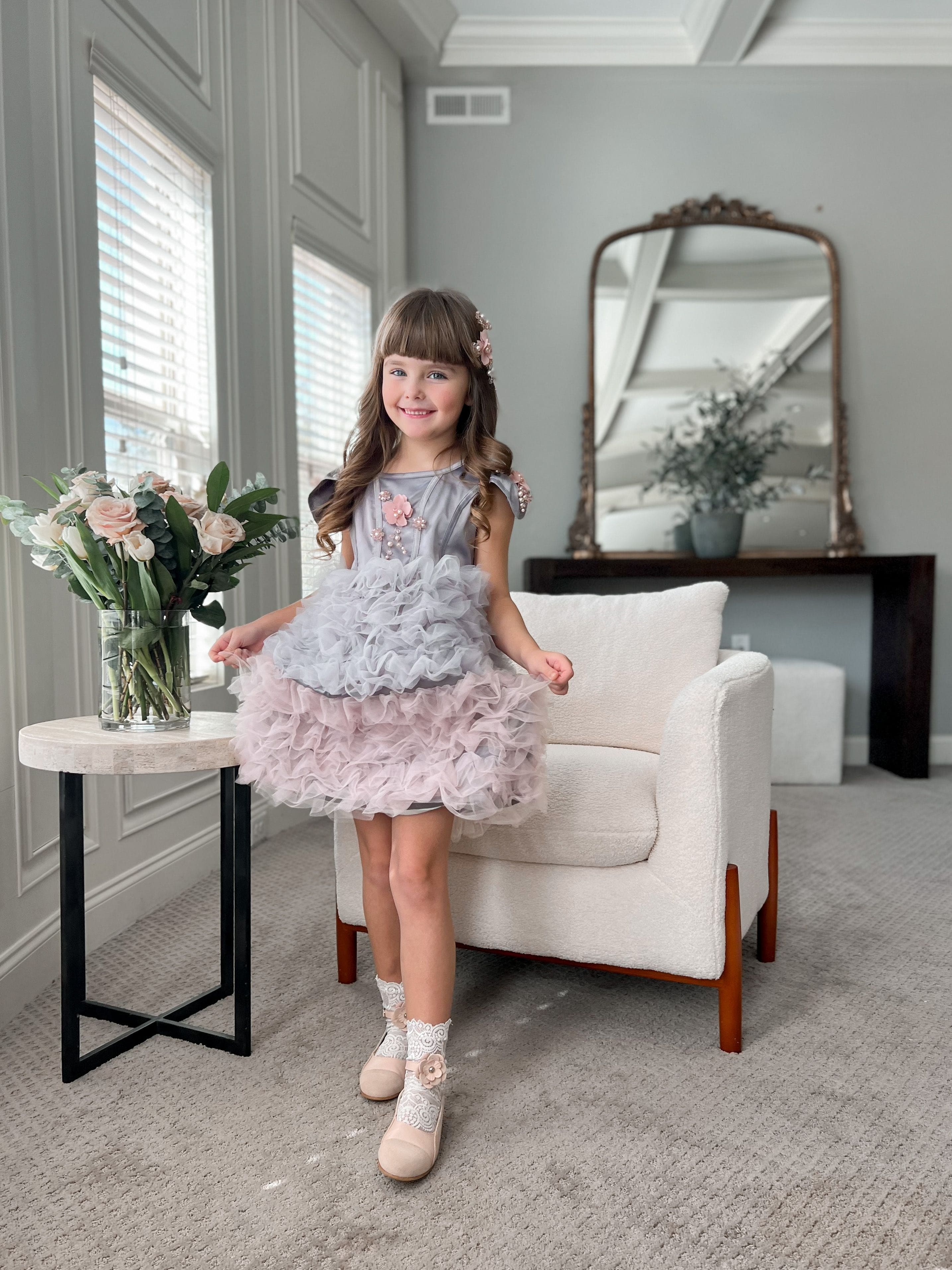 Mia Grey and Pink Ombré Cupcake Tulle Dress - Image 7