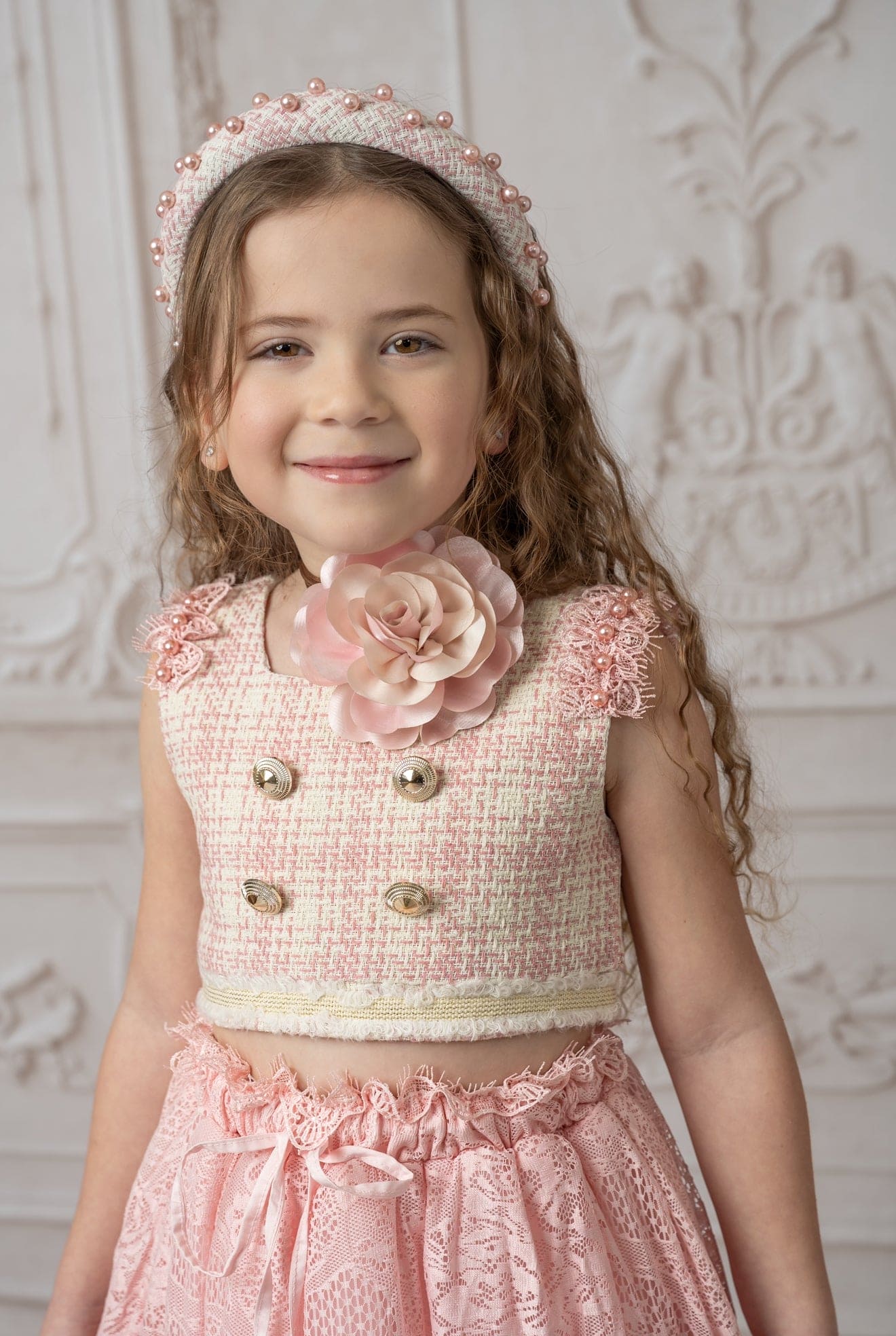 Molly Pink Tweed And Pearls Headband - Image 5