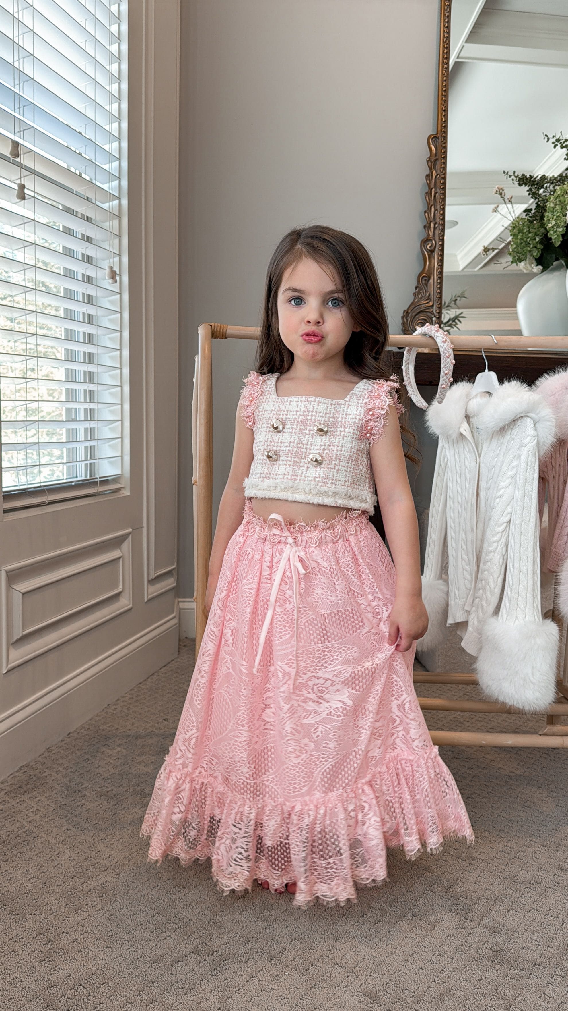 Molly Pink Tweed Top and Lace Skirt Set - Image 11