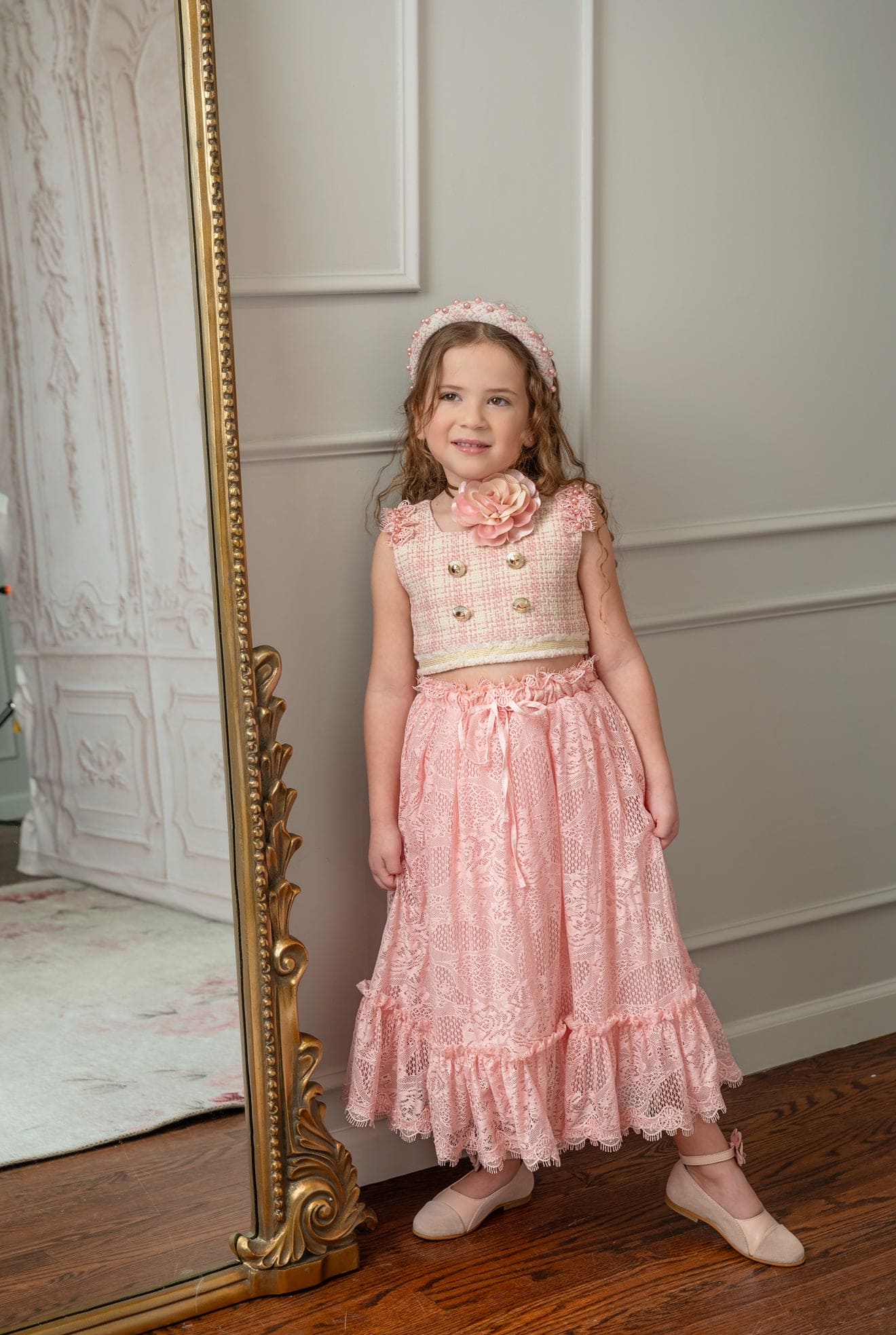 Molly Pink Tweed Top and Lace Skirt Set - Image 12