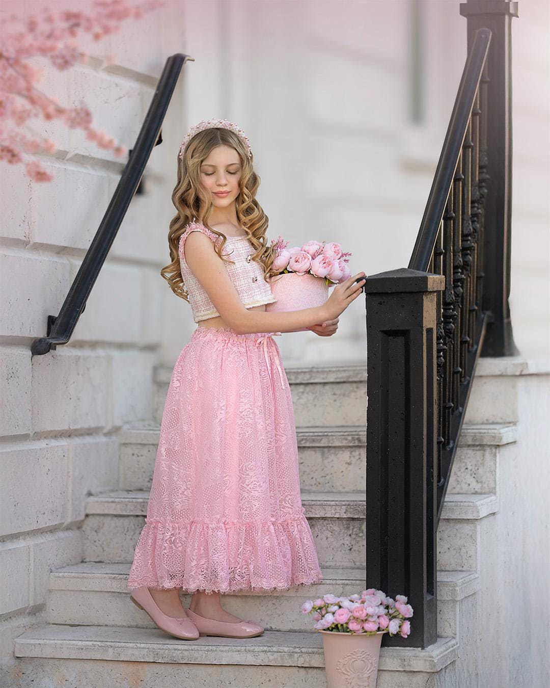 Molly Pink Tweed Top and Lace Skirt Set - Image 14