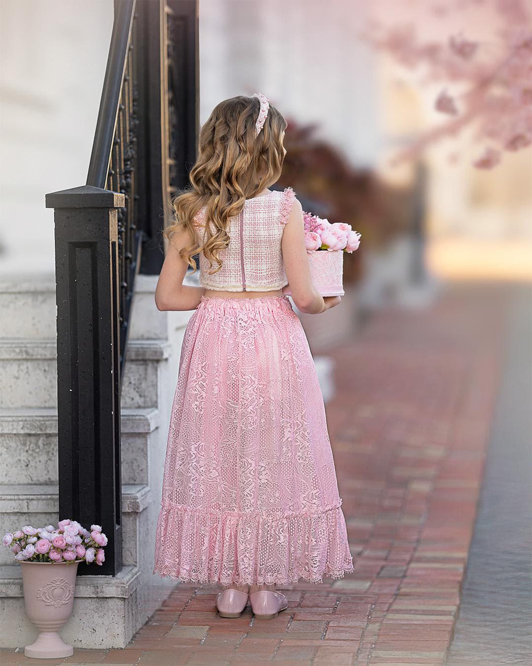 Molly Pink Tweed Top and Lace Skirt Set - Image 15