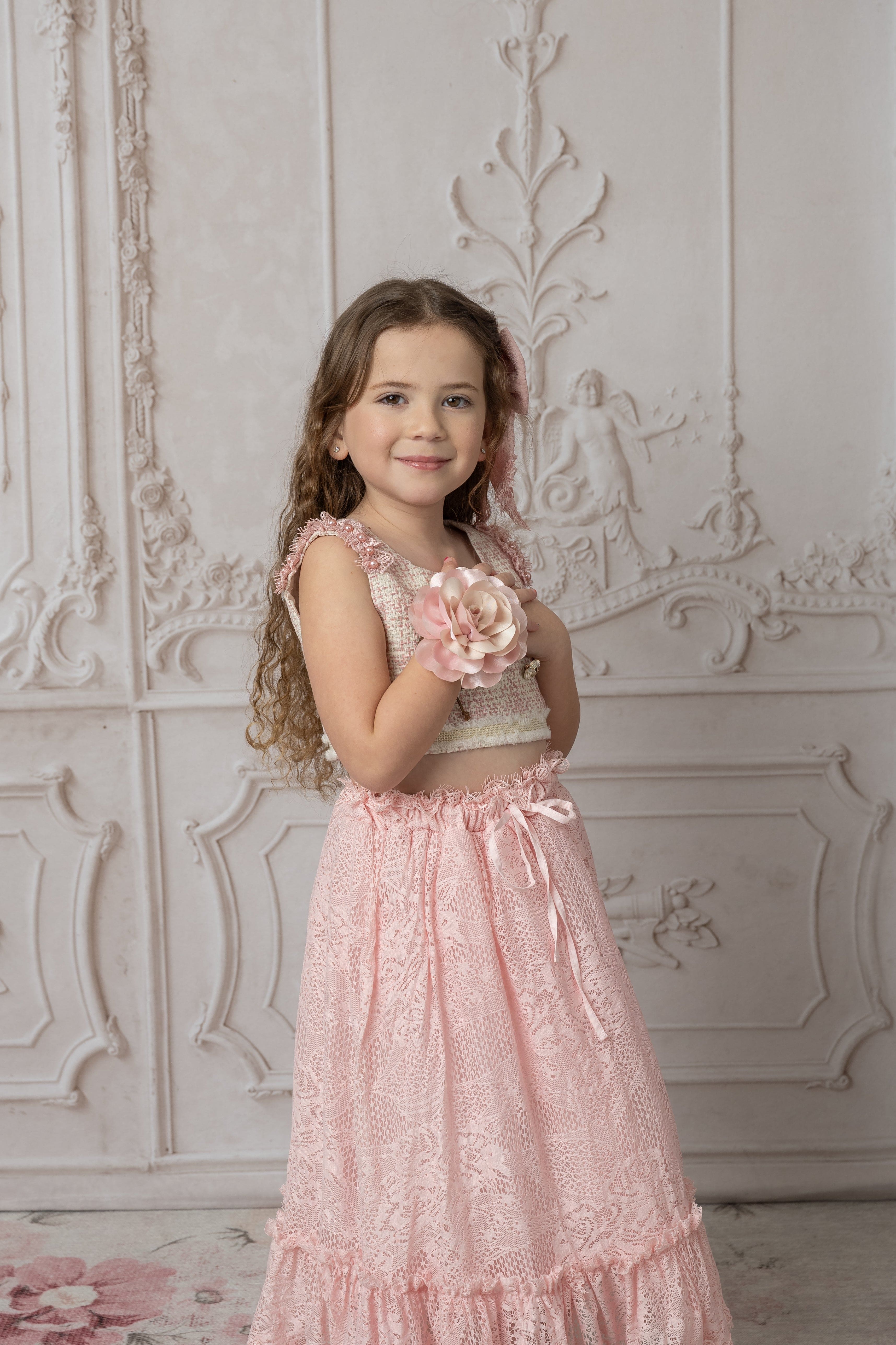Molly Pink Tweed Top and Lace Skirt Set - Image 5