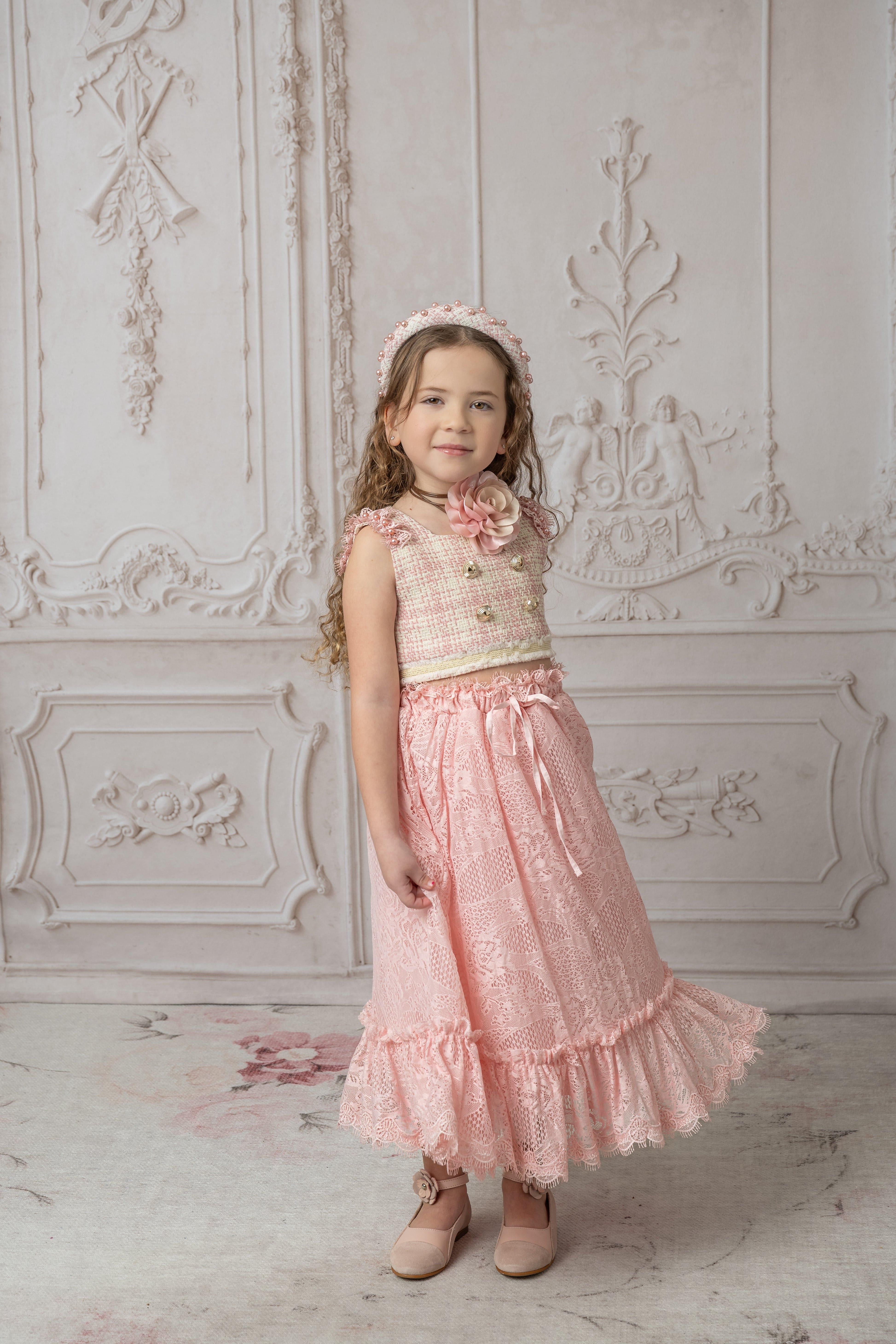Molly Pink Tweed Top and Lace Skirt Set - Image 6