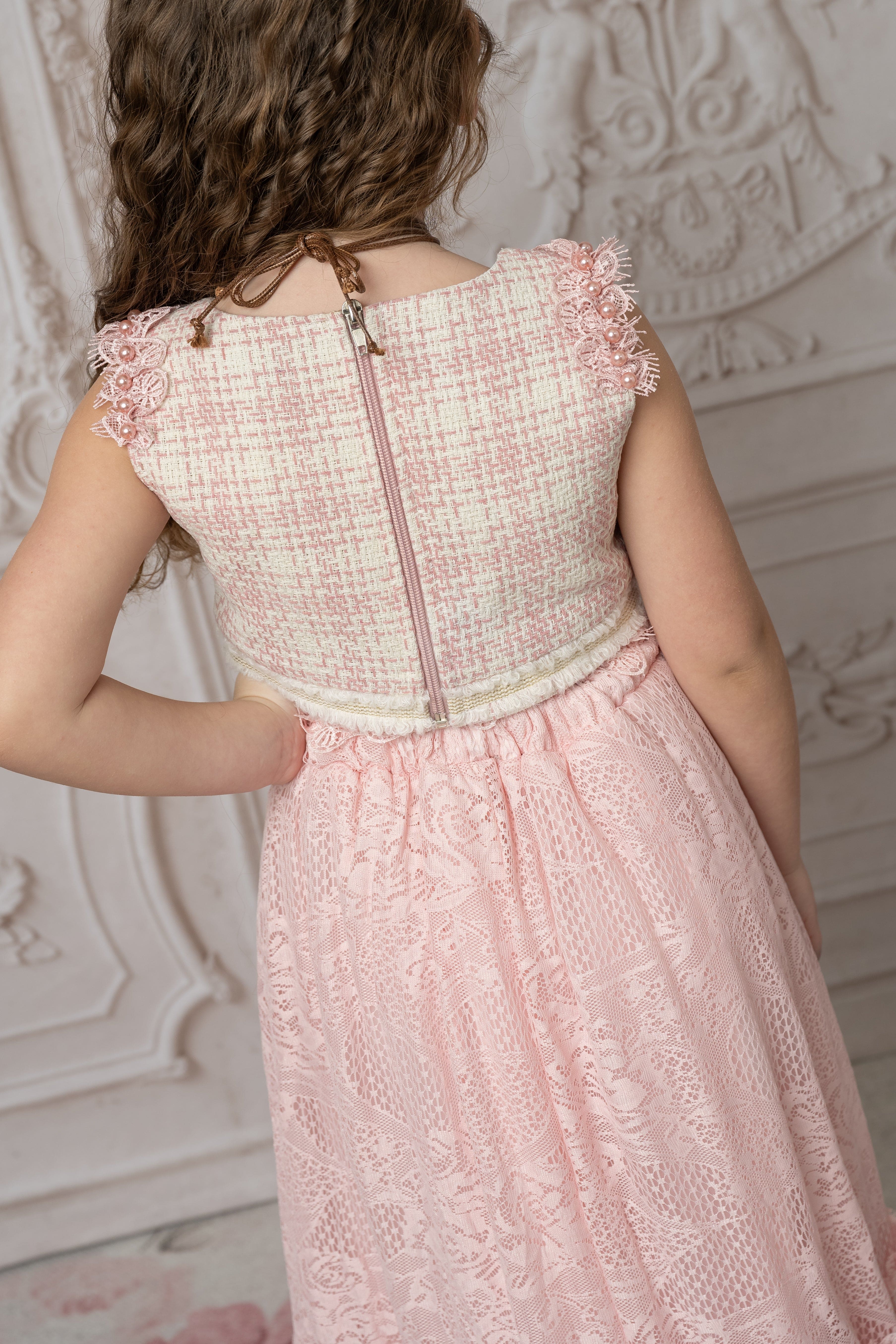 Molly Pink Tweed Top and Lace Skirt Set - Image 7