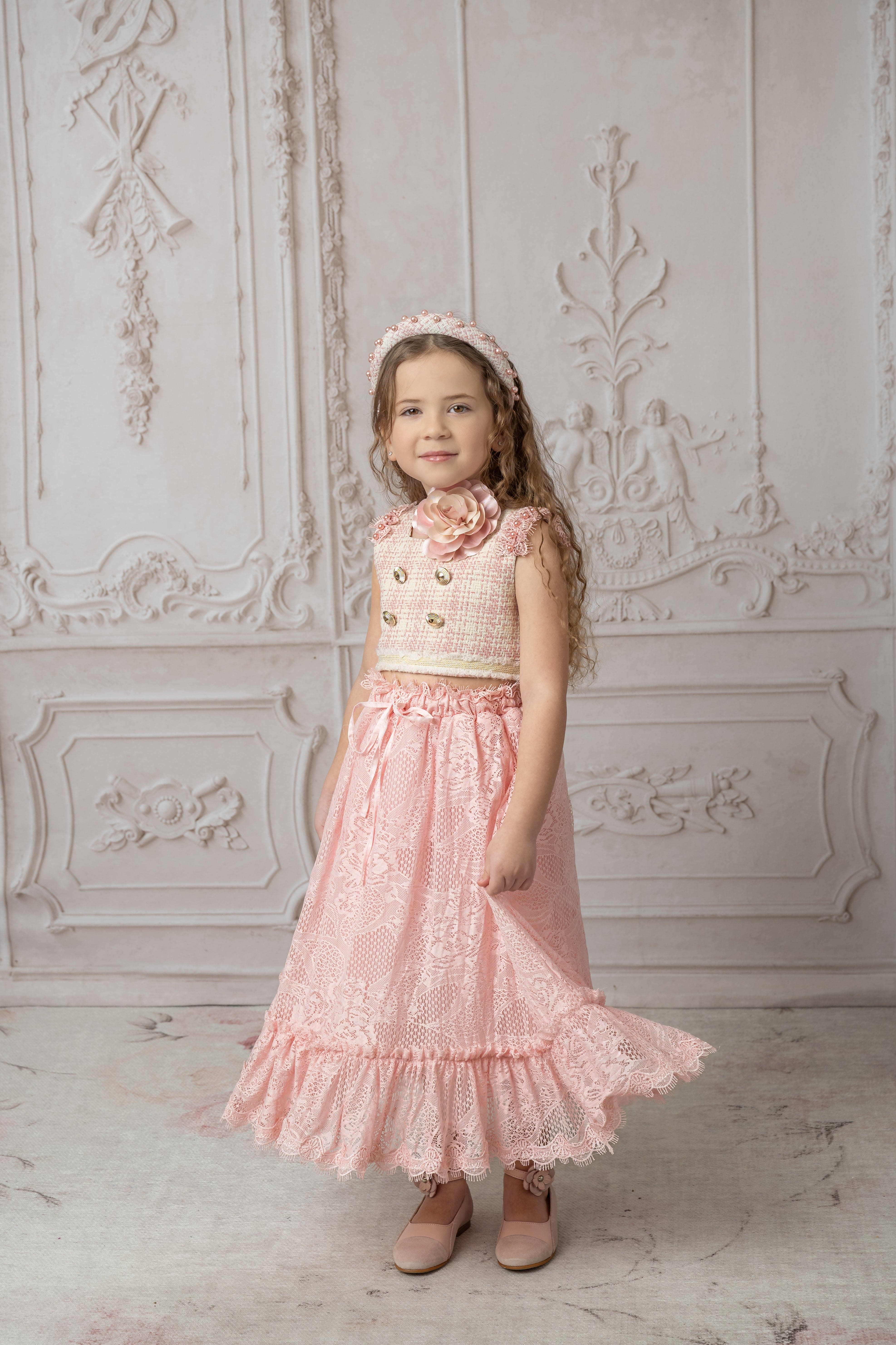 Molly Pink Tweed Top and Lace Skirt Set - Image 9