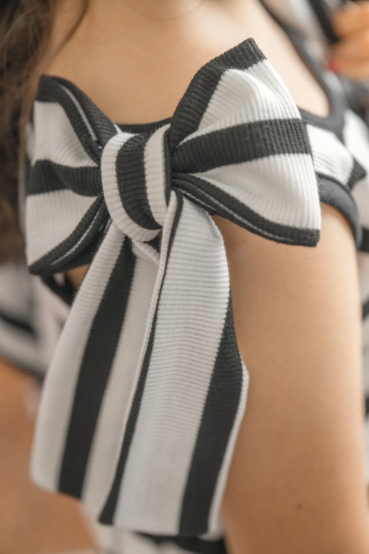 Monaco Black and White Striped Girls' Top and Shorts Set - Image 6